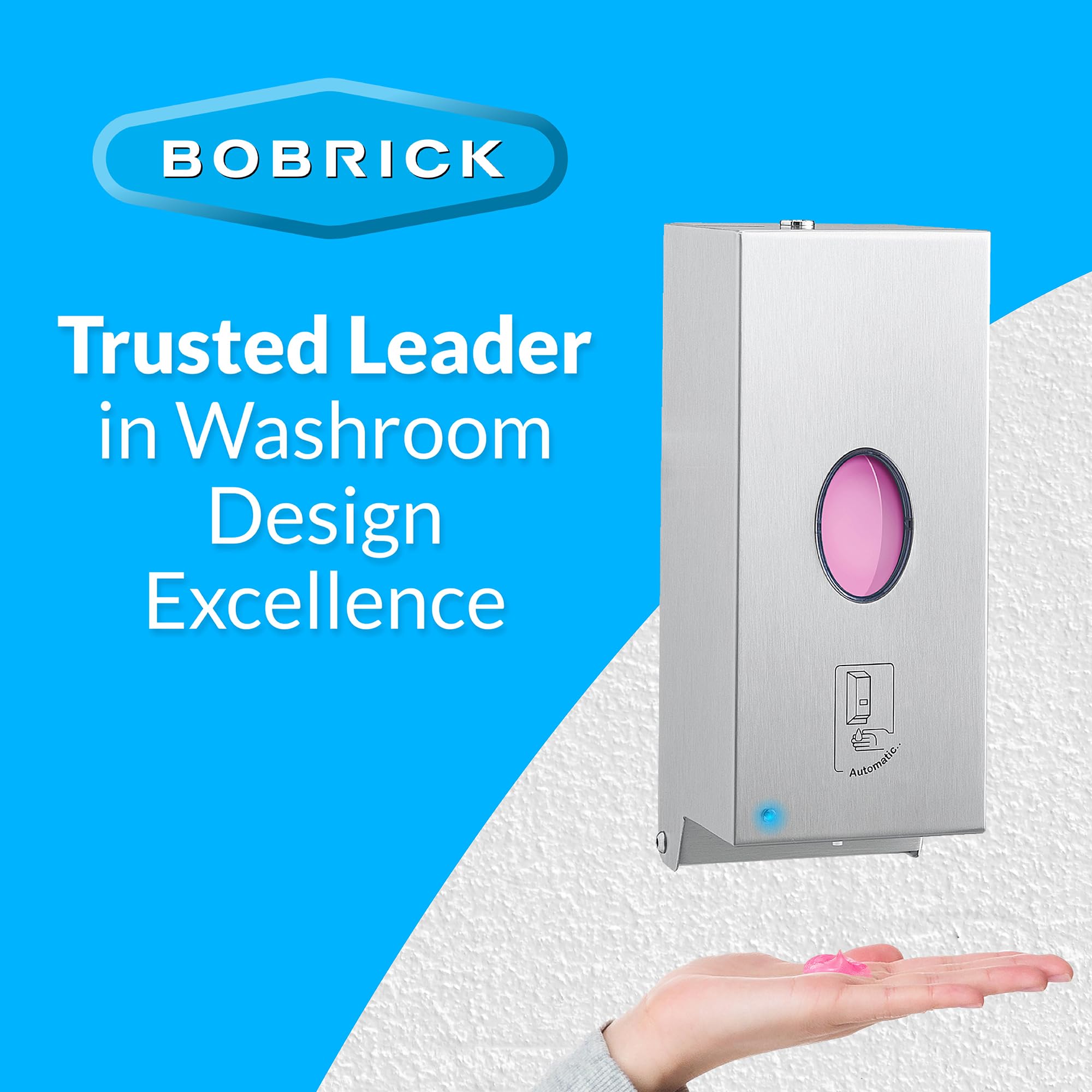 Bobrick B-2012 Automatic Wall-Mounted Liquid Soap Dispenser, Stainless Steel, 30 Fl Oz Capacity