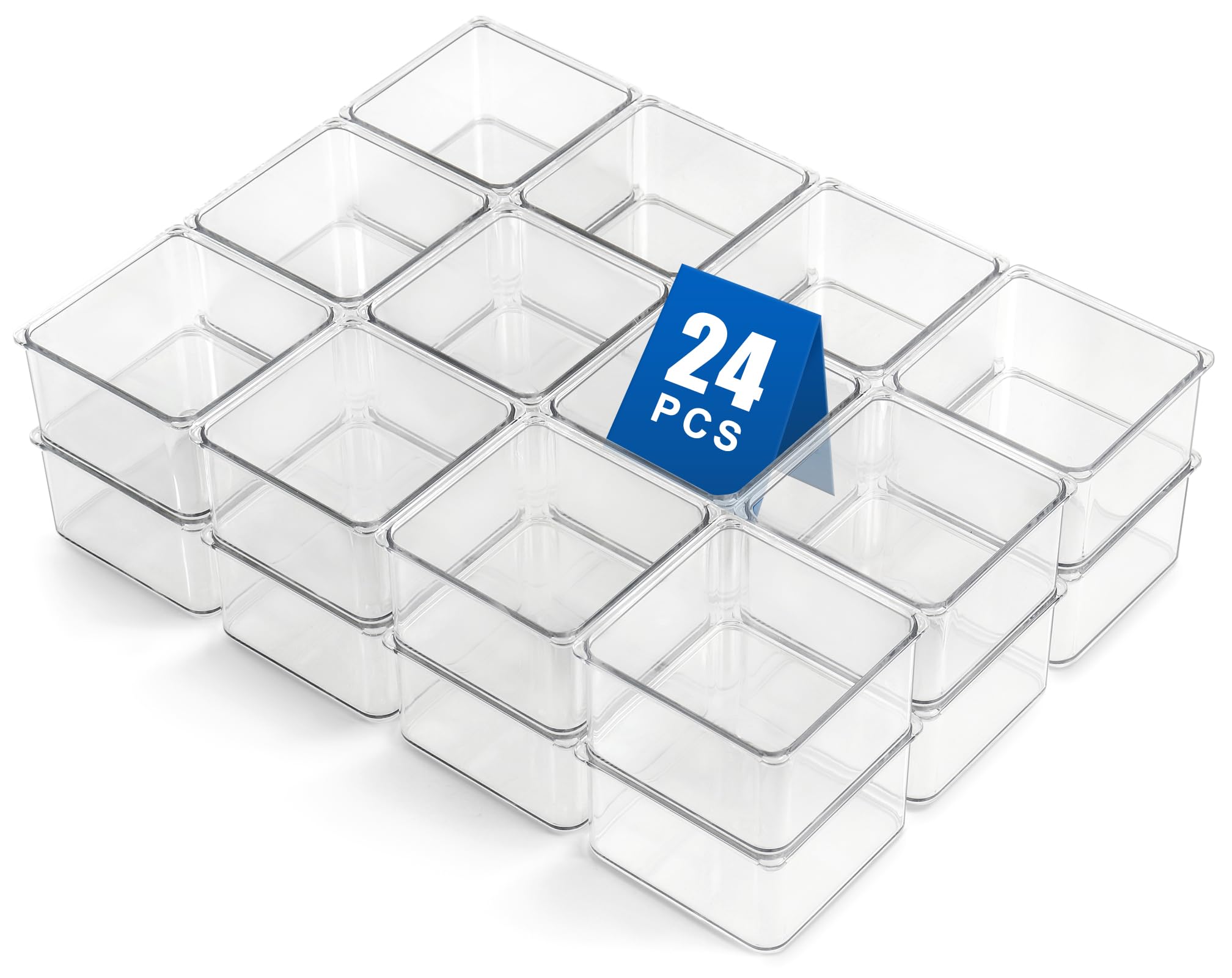 Hudgan 24 Pcs Clear Square Drawer Organizer Set For Bathroom, Stackable Desk Organizer For Makeup Vanity