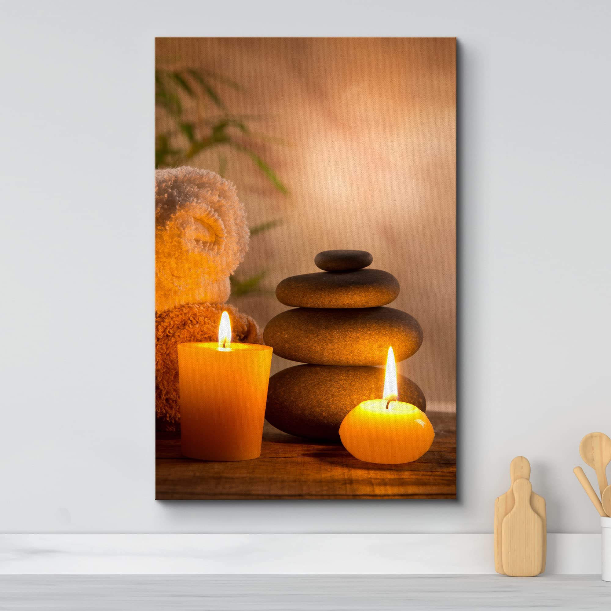Wall26 Canvas Print Wall Art Massage Stones With Atmospheric Candles Floral Nature Photography Realism Zen Scenic Relax/Calm Mul