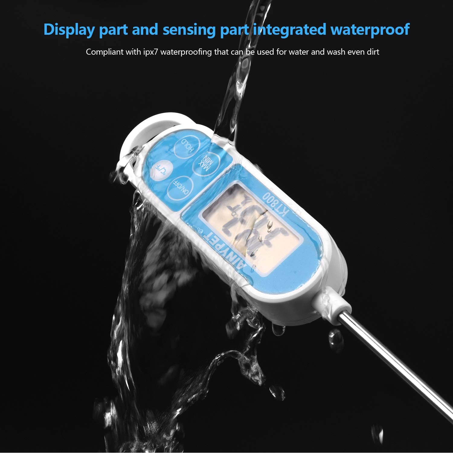 Gxstwu Kt800 Ipx7 Waterproof Meat Thermometer Digital Instant Read Food Thermometer With Minmax Hold Function, 1 Pack, Blue