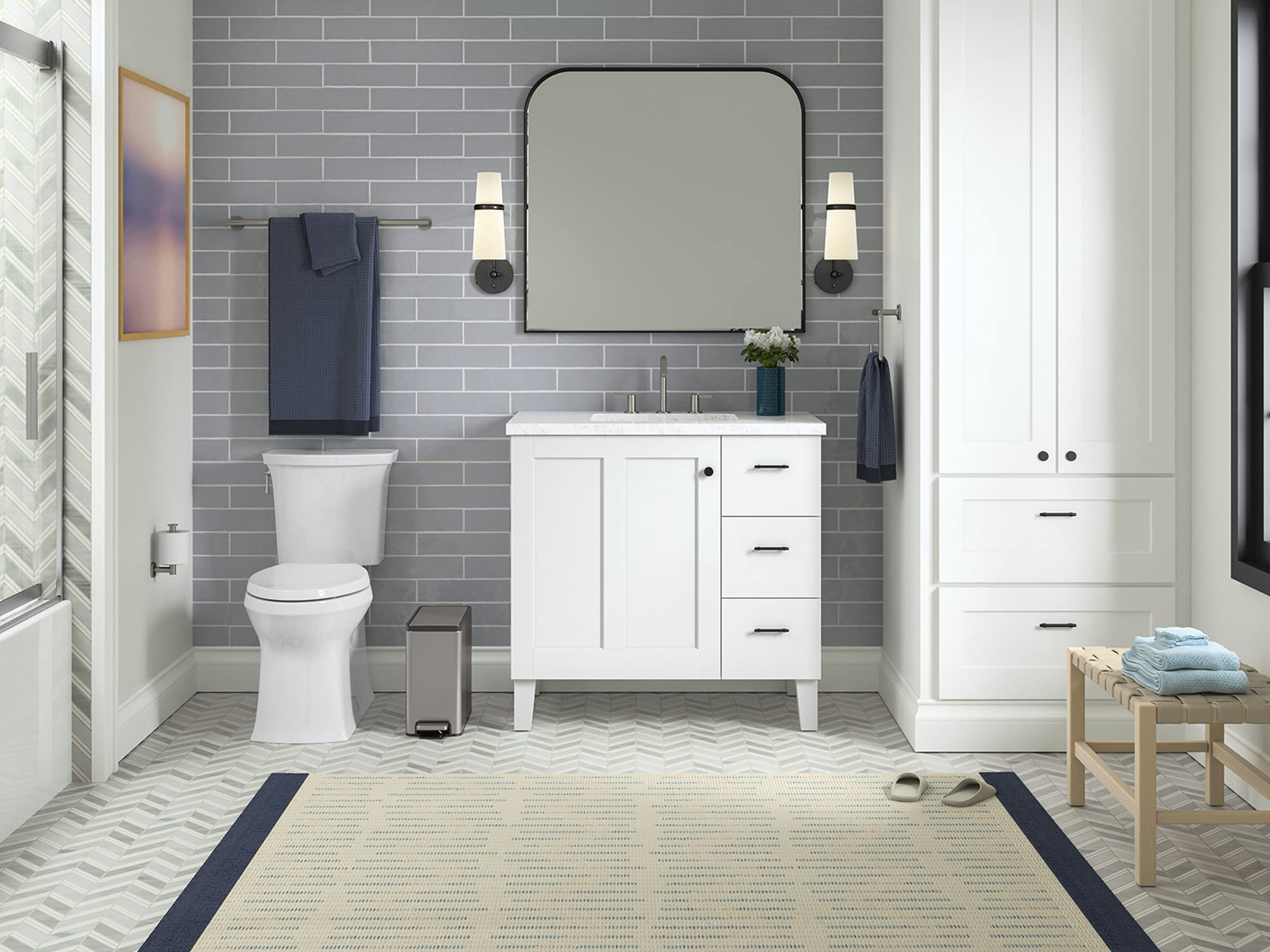 Kohler 20957-St Bathroom, 2.5 Gallon Small Trash Can With Quiet-Close Lid And Hand Free Foot Pedal, Stainless Steel