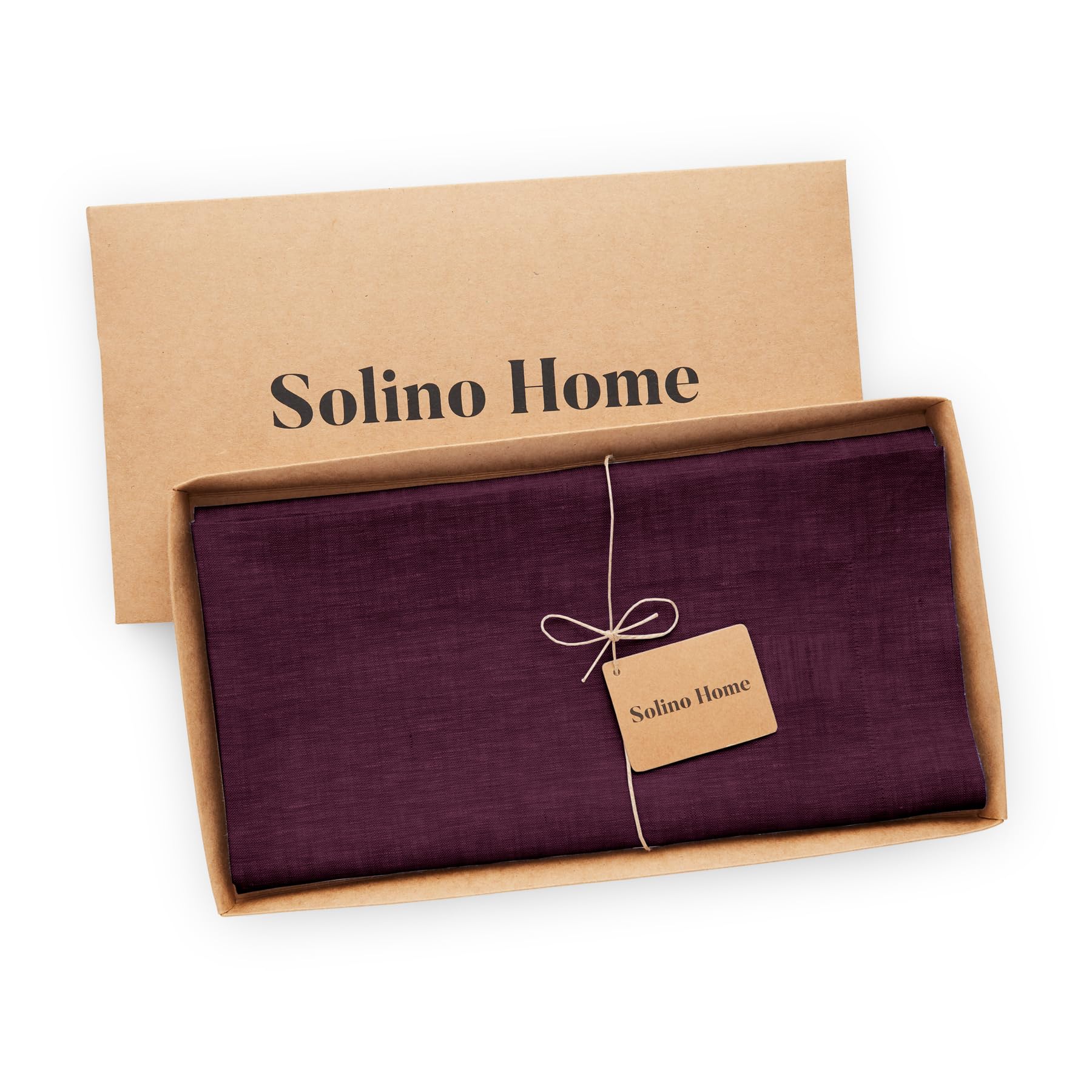 Solino Home Linen Tablecloth 52 X 52 Inch - Chambray Burgundy 100% Pure Linen Table Throw For Spring, Easter - Handcrafted And M