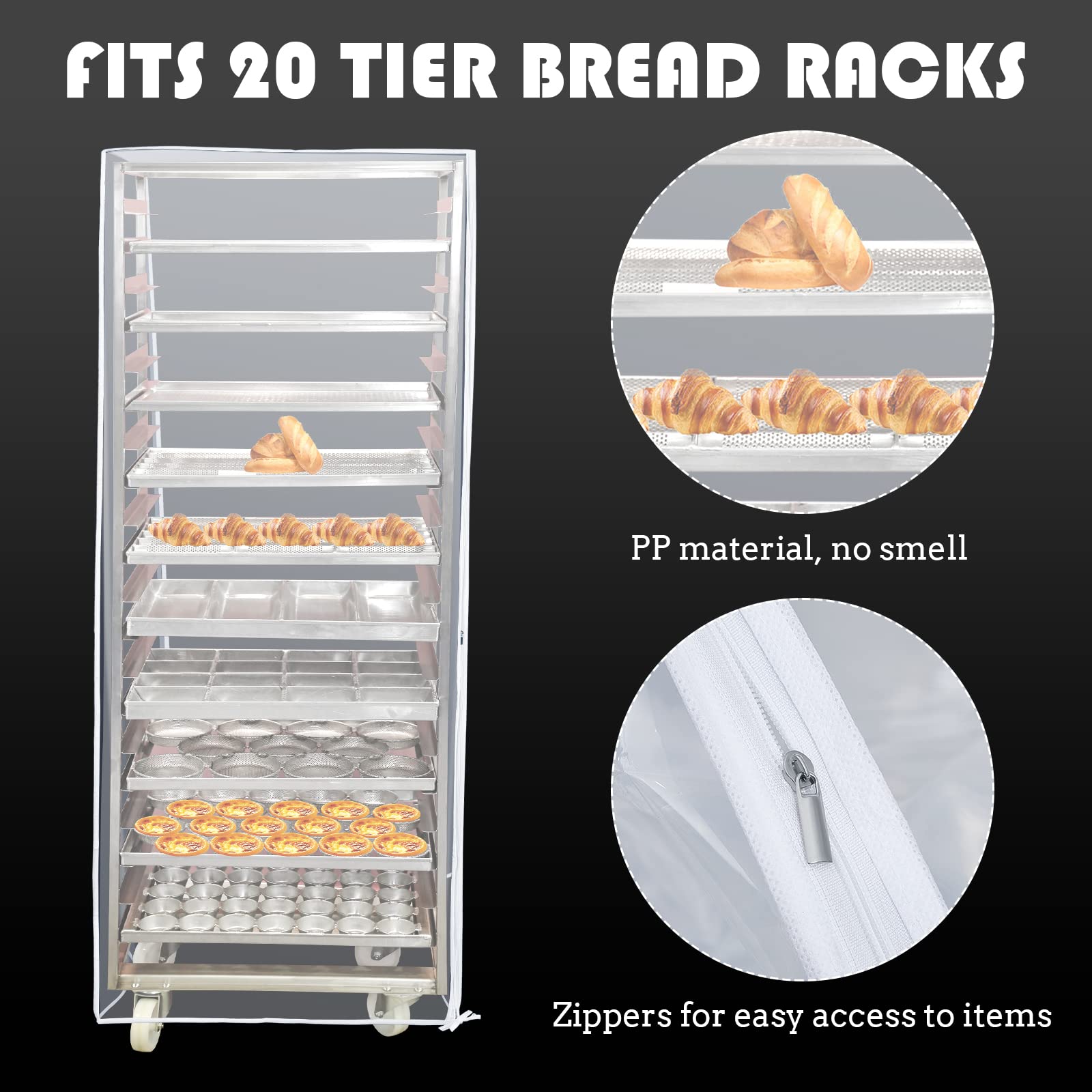 Bun Pan Rack Cover Bakers Rack Cover 20 Tier Sheet Pan Rack Cover For Home Kitchen Restaurant Bakery 28'' L X 23'' W X 61'' H, C