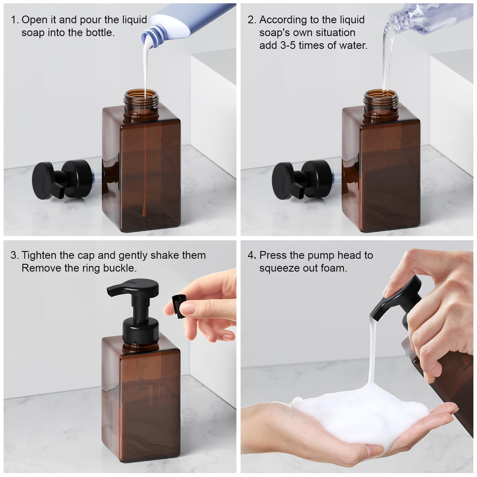 Kzeirm Foaming Soap Dispenser, Amber Foam Soap Dispenser, Refillable Foaming Hand Soap Dispenser, Set Of 2 Foam Pump Bottle, Bro
