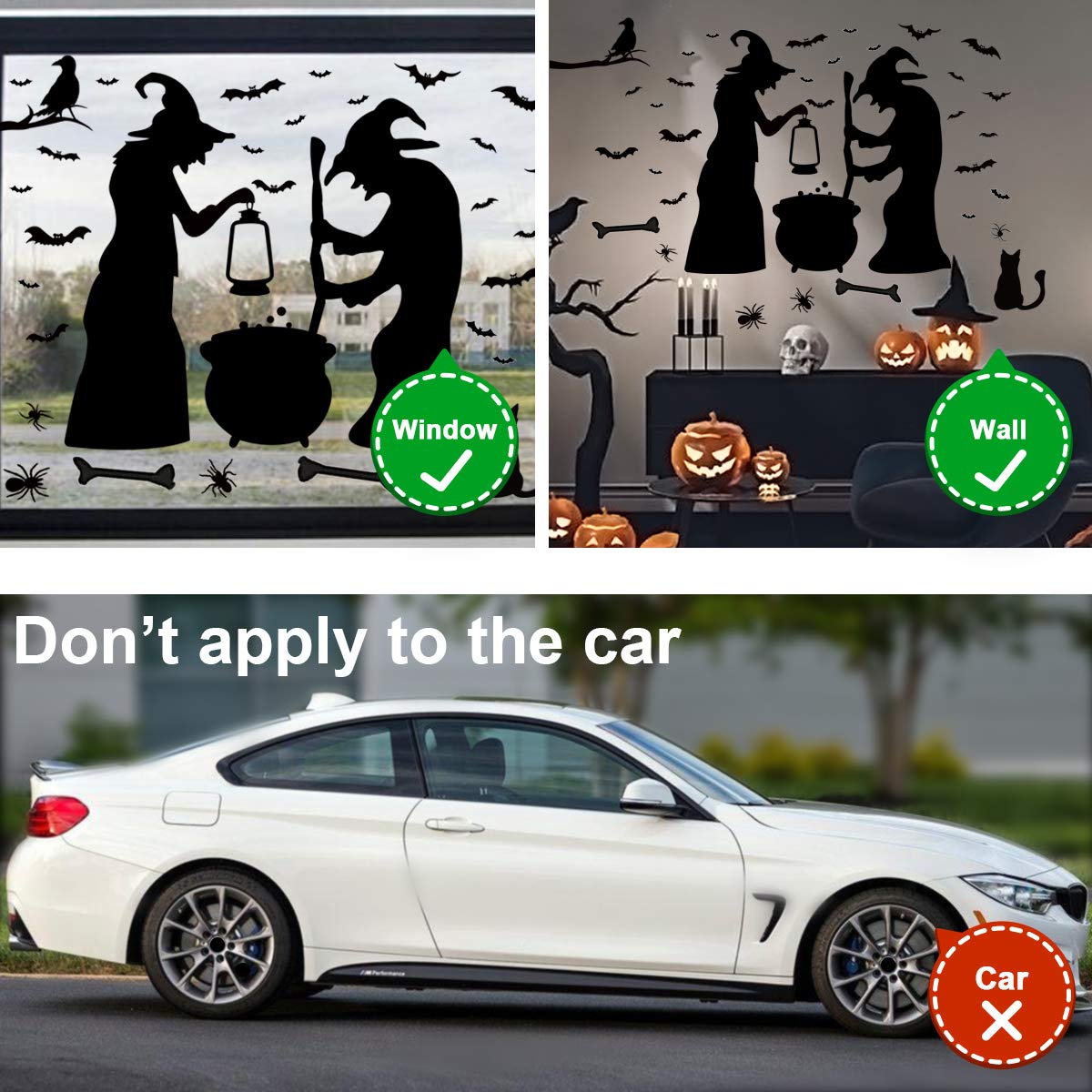 Ivenf Halloween Party Supplies Decorations Wall Decal Window Decor 2 Witches With Bats Spider Mouse & Crow