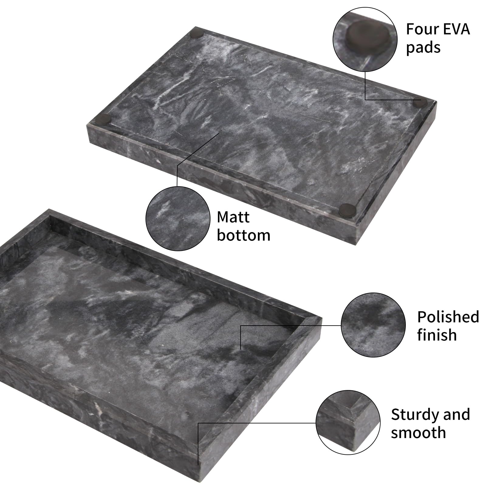 Heshibi Marble Tray, Natural Black Marble Vanity Home Kitchen Bathroom Table Deco Tray, Stone Decorative Countertop Serving Tray