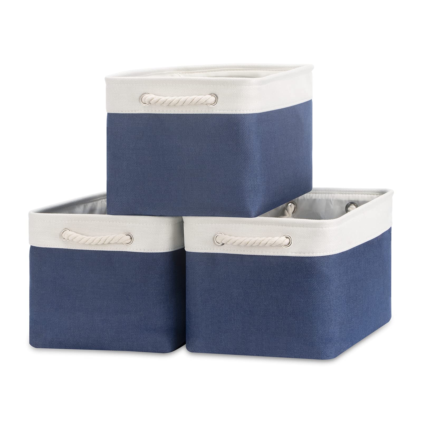 Bidtakay Storage Baskets Collapsible [3-Pack] Decorative Storage Bins With Cotton Rope Handles 15 X 11 X 9.5 Inch Organizing Bas