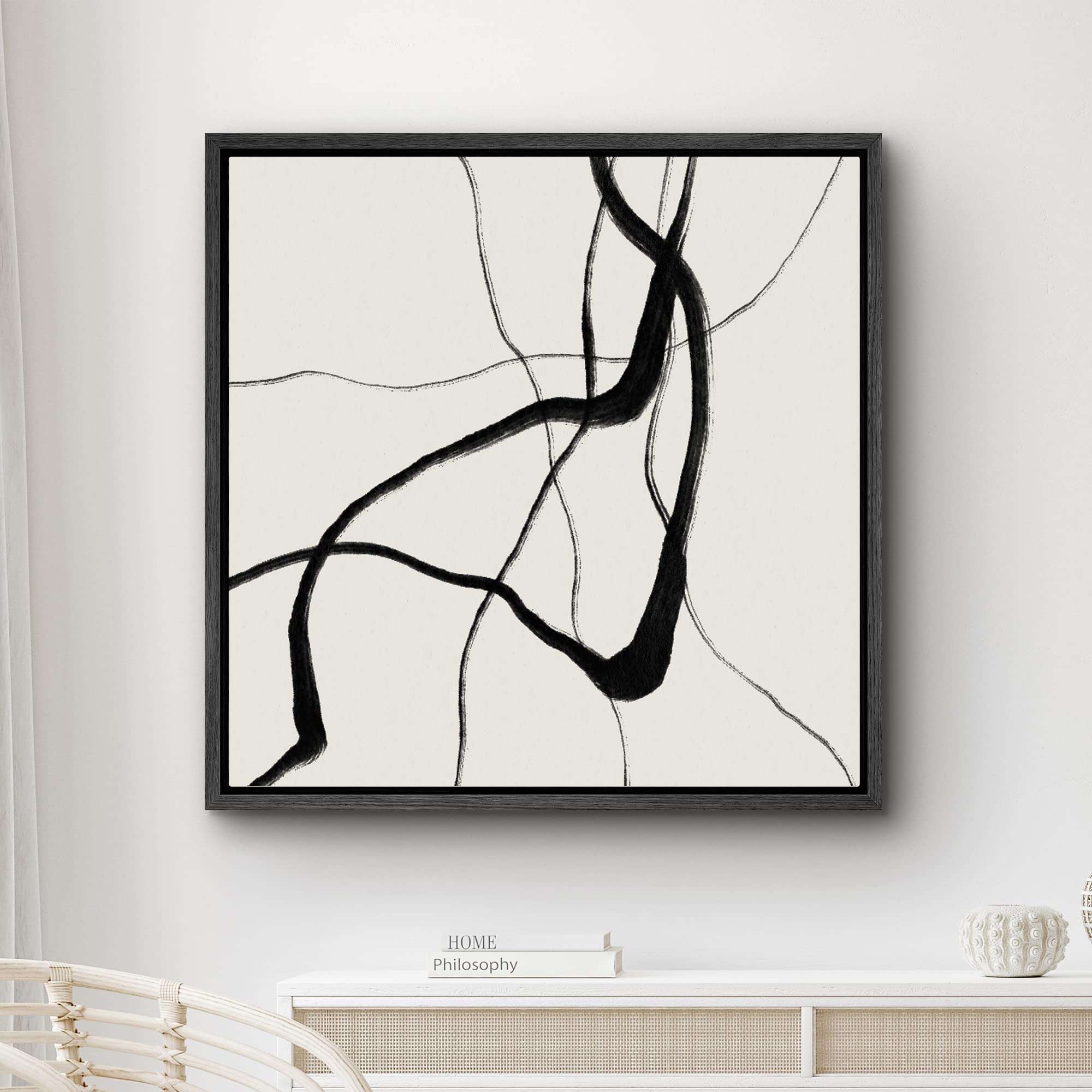 Signwin Framed Canvas Print Wall Art Black Paint Stroke Ribbon Collage Abstract Shapes Illustrations Modern Art Decorative Conte