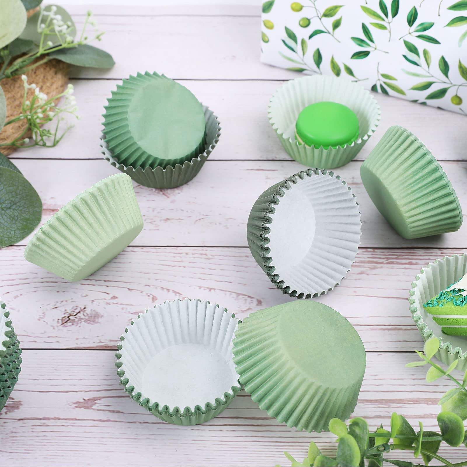 Whaline 600Pcs Green Cupcake Liners Dark Green Sage Green Light Green Baking Cups Gradient Green Wedding Cupcake Wrappers For Ba