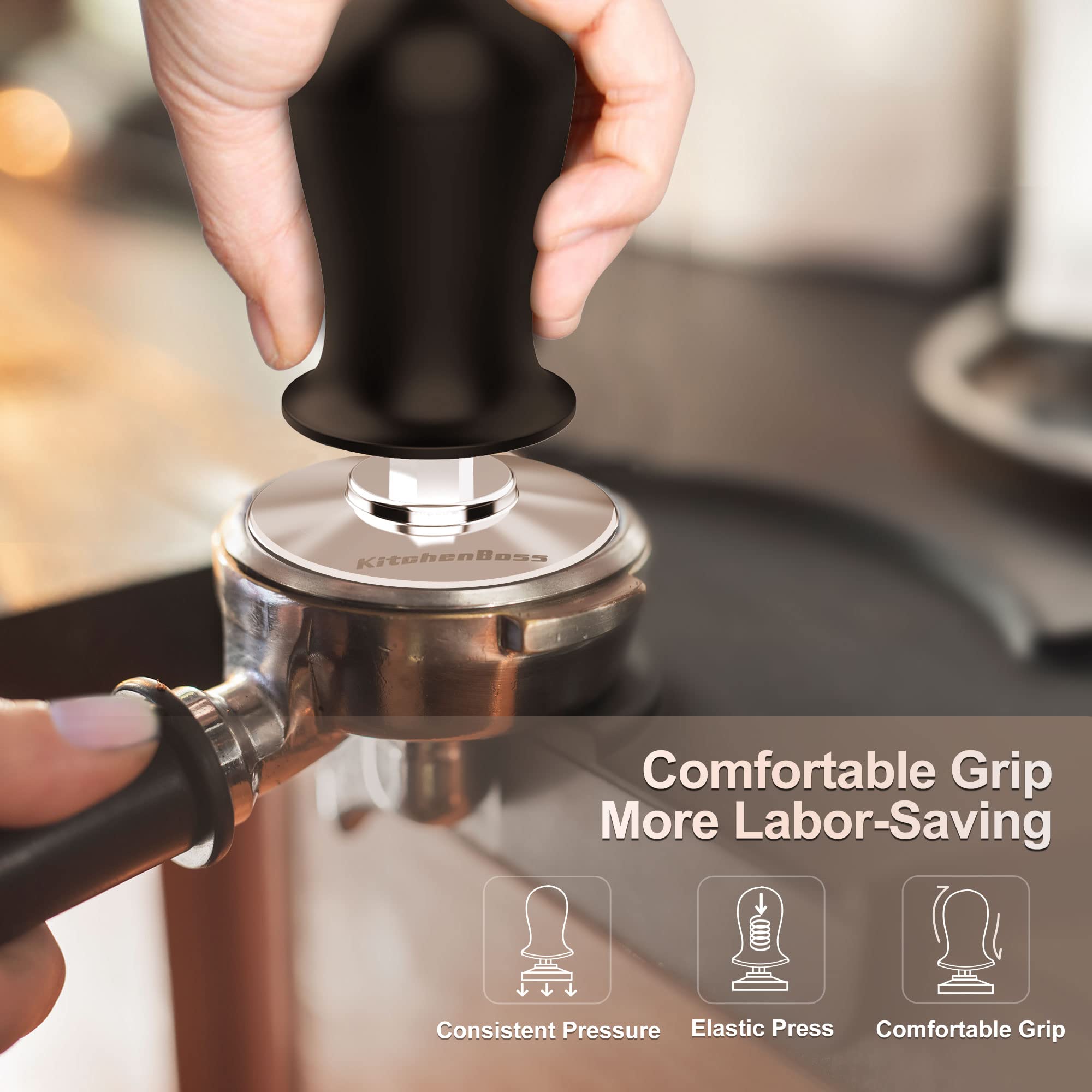 Coffee 53Mm Espresso Calibrated Tamper: Kitchenboss Espresso Pressure Tamper, Coffee Spring Loaded Tamper Espresso Hand Tamper |