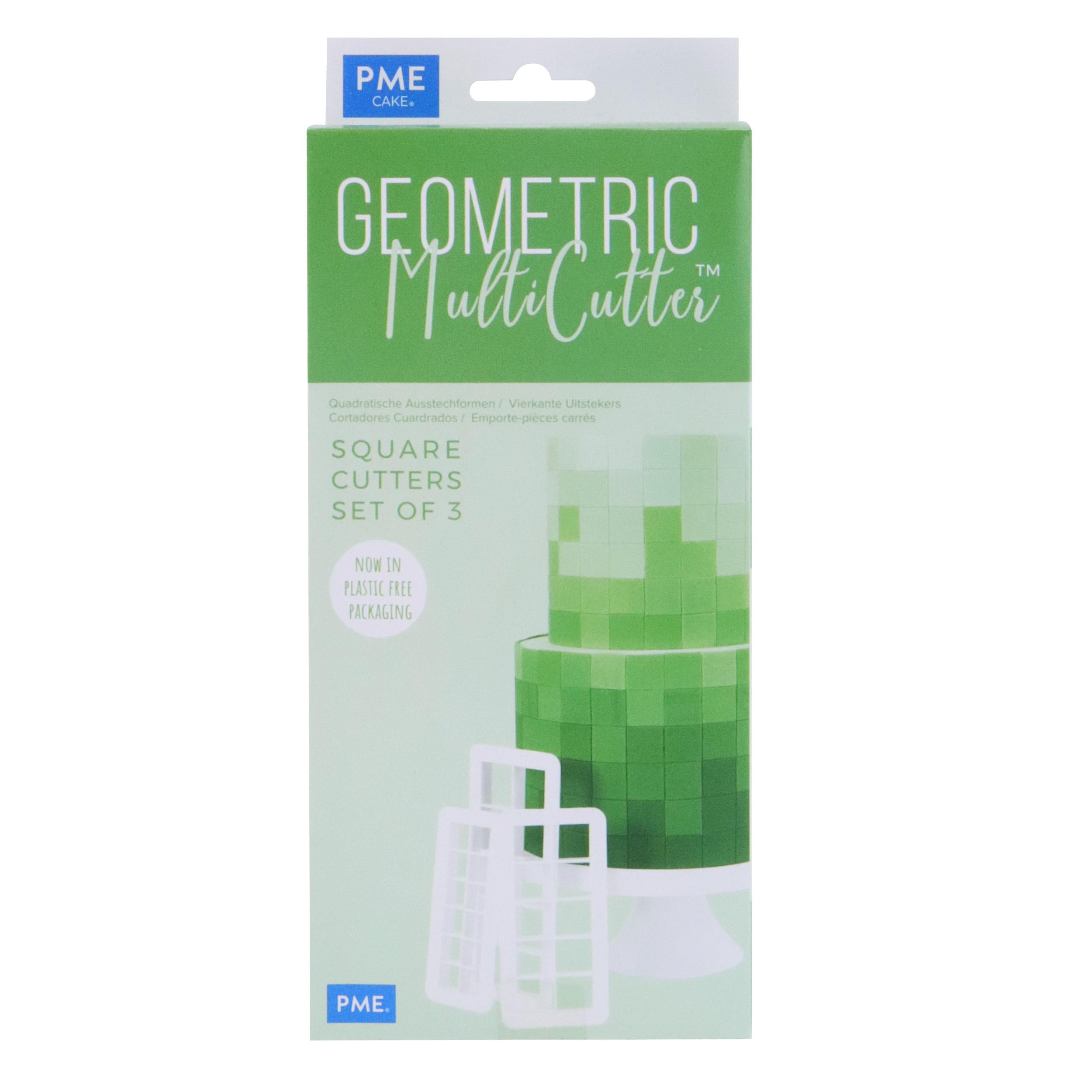 Pme, Set Geometric Multicutters For Cake Design-Square-Small, Medium & Large Size, Set Of 3, Standard, White