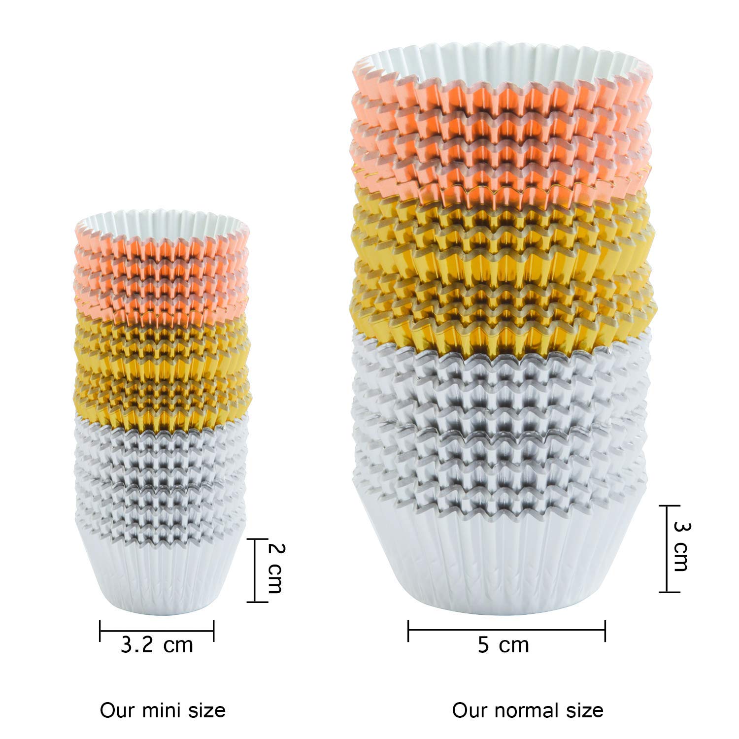 Elcoho 600 Pieces 1.25 Inch Mini Foil Metallic Cupcake Liners Muffin Paper Cases Baking Cups, Gold, Silver And Rose Gold