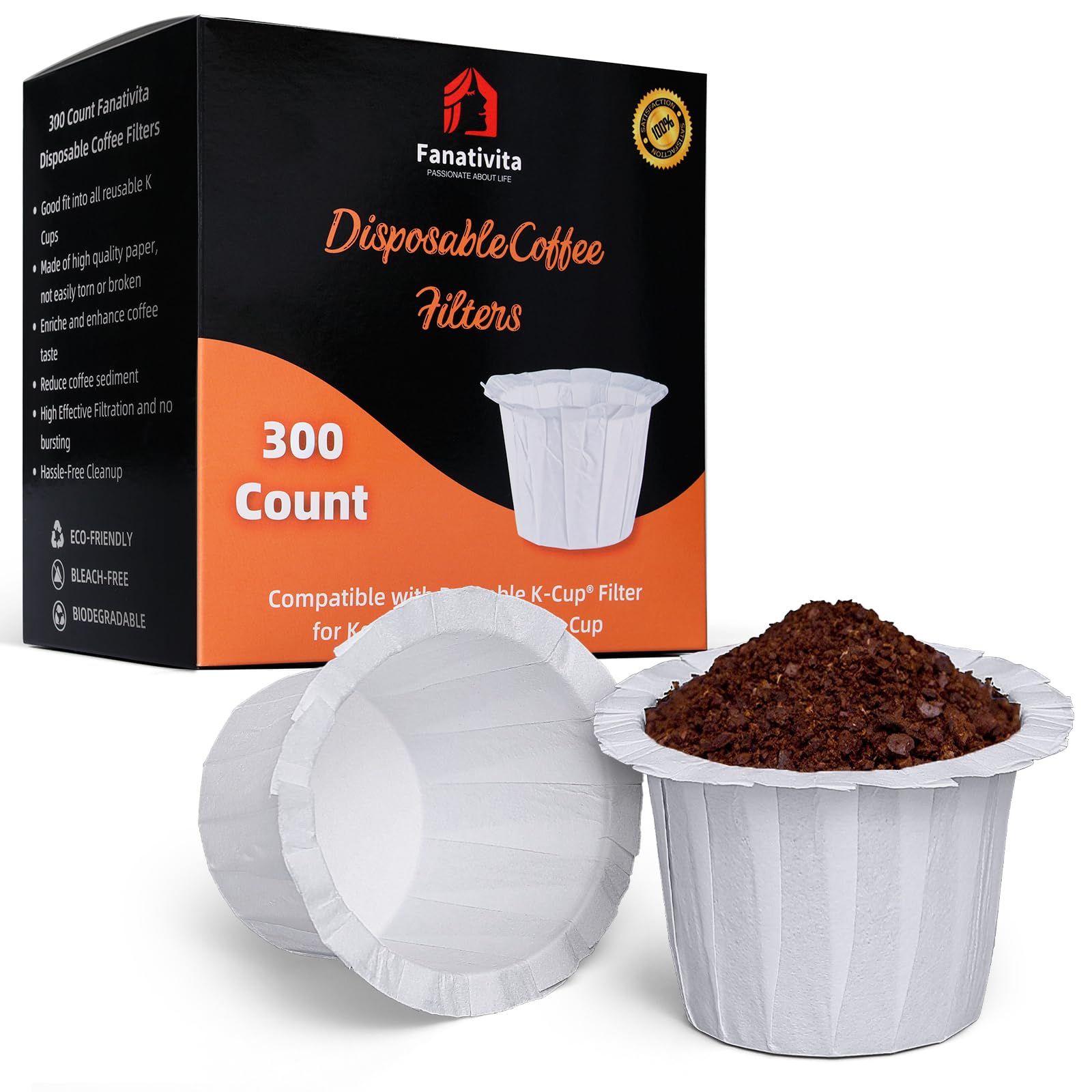 300 Count Fanativita K Cup Coffee Filters Disposable For Keurig Single Cup, Compatible With All Reusable K Cups (White)