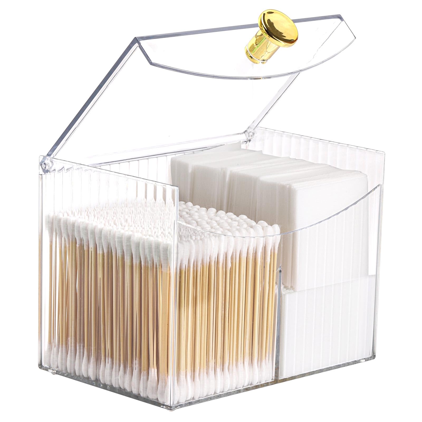 Tbestmax Qtip Holder Dispenser 2-Section Clear Bathroom Organizer 2 Grids Cotton Swab/Pad/Ball Holder Container Cosmetics Storag