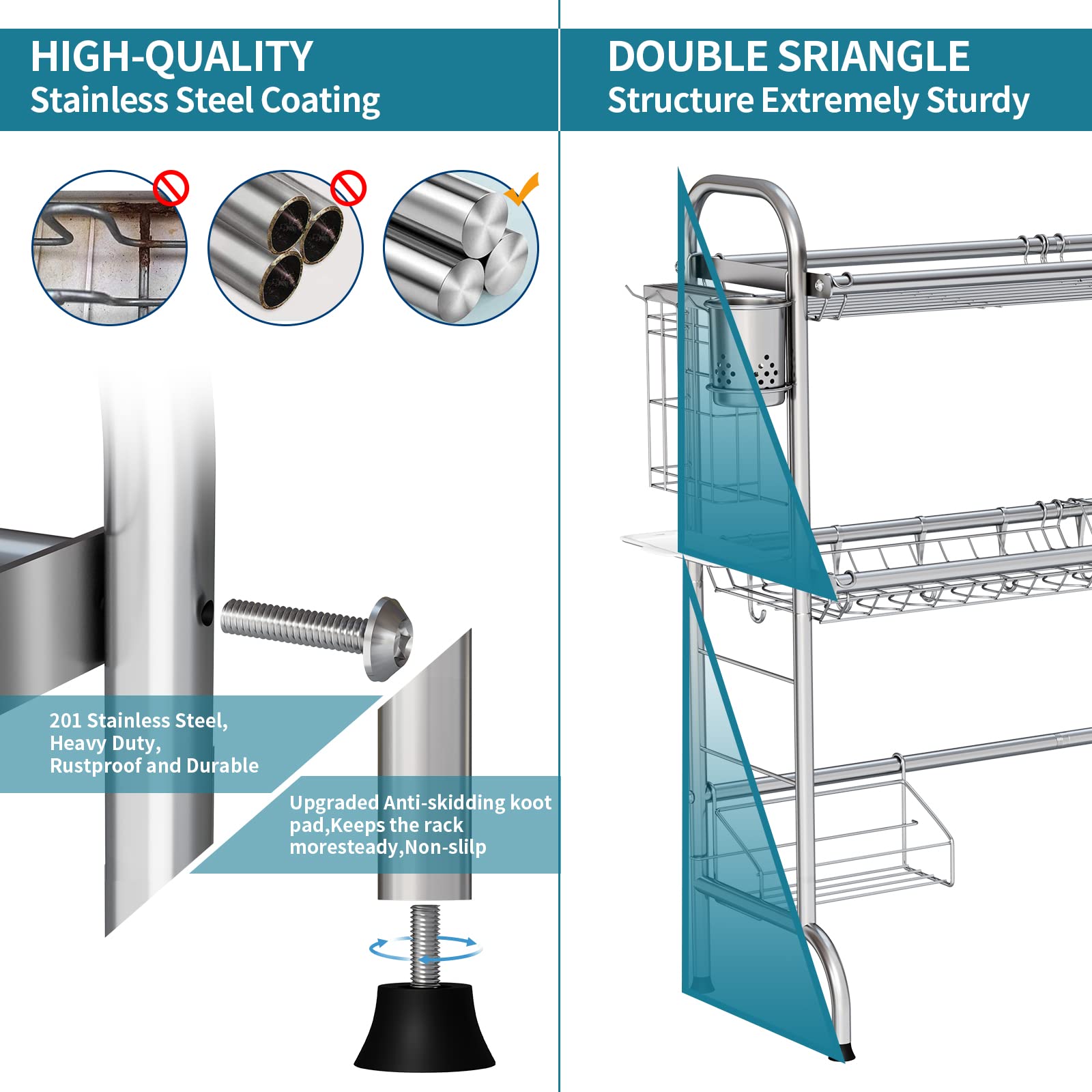 Over The Sink Dish Drying Rack, Howdia 2-Tier Stainless Steel Large Over The Sink Dish Rack With Utensil Holder Dish Drainers Fo
