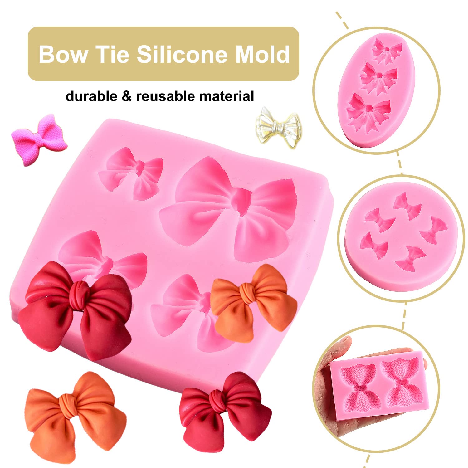 Zixiang Mini Bow Silicone Fondant Molds Bowknot Fondant Chocolate Candy Mold For Cake Decoration Cupcake Topper Polymer Clay Gum