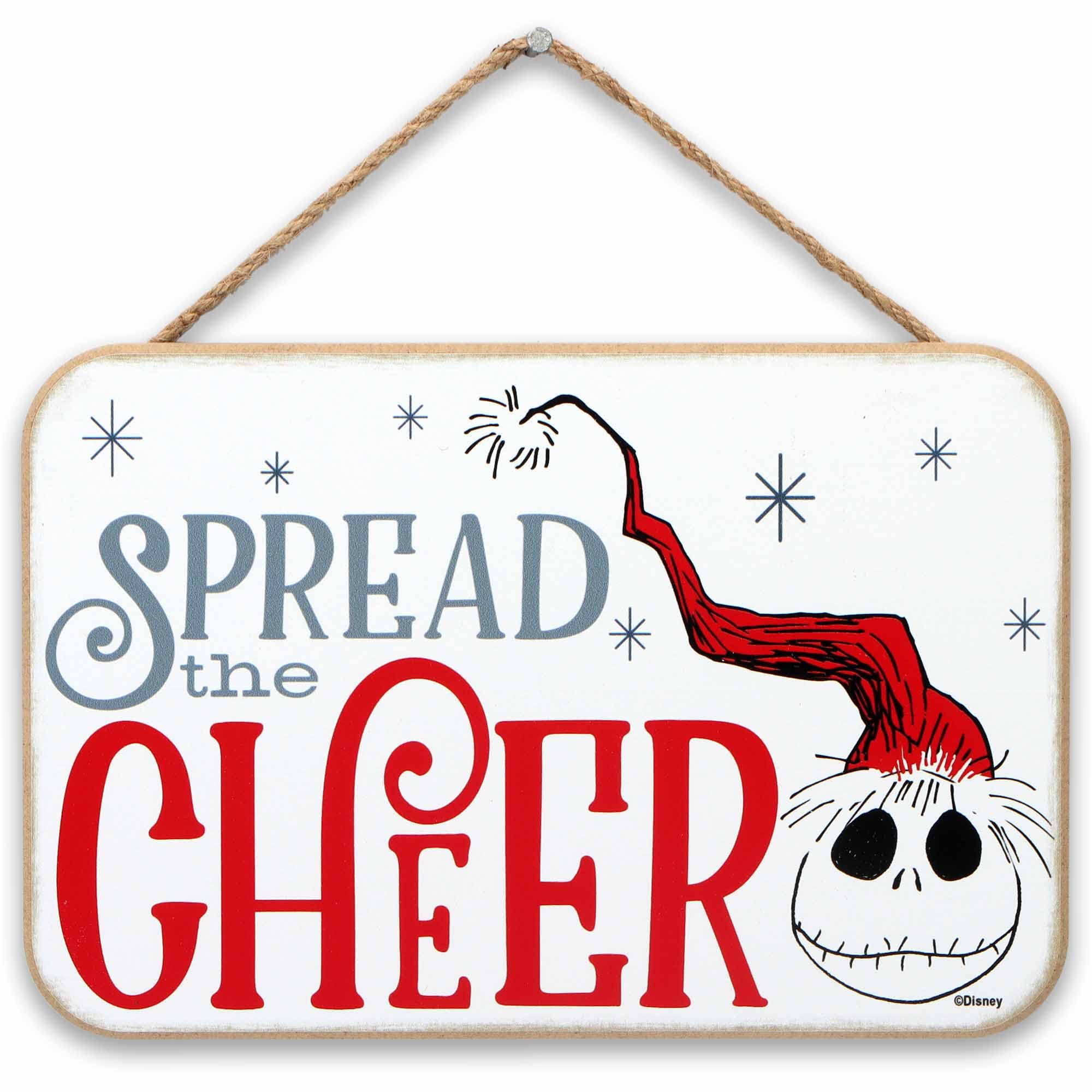 Disney The Nightmare Before Christmas Spread the Cheer Hanging Wood Wall Decor - Fun Santa Jack Sign for Christmas