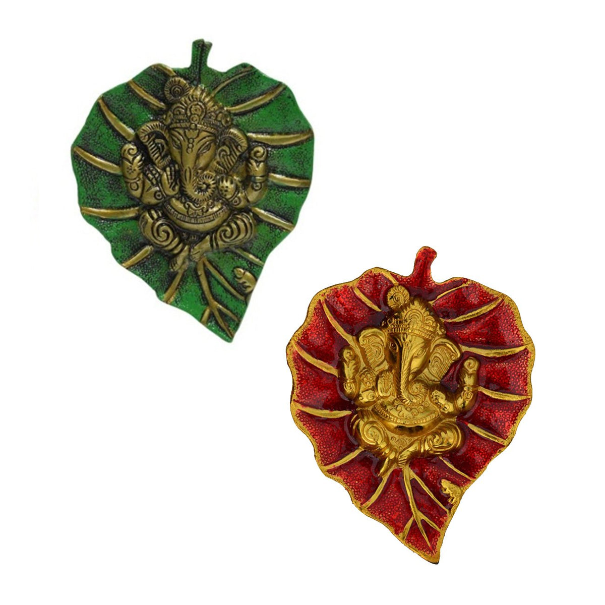 eCraftIndia Combo of Lord Ganesha on Green and Red Leaf (LxWxH - 7.5INx0.5INx6IN)