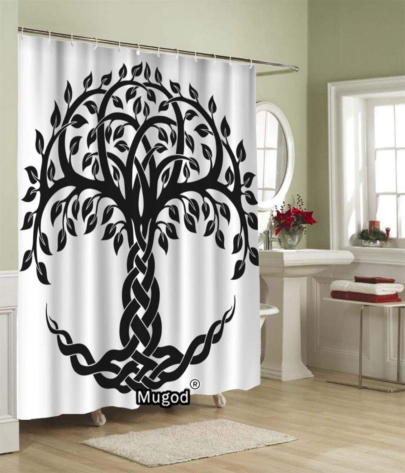 Mugod Celtic Tree Of Life Shower Curtains Decorative Round Celtic Tree Of Life Vector Ornament Decorative Bathroom Waterproof Fa