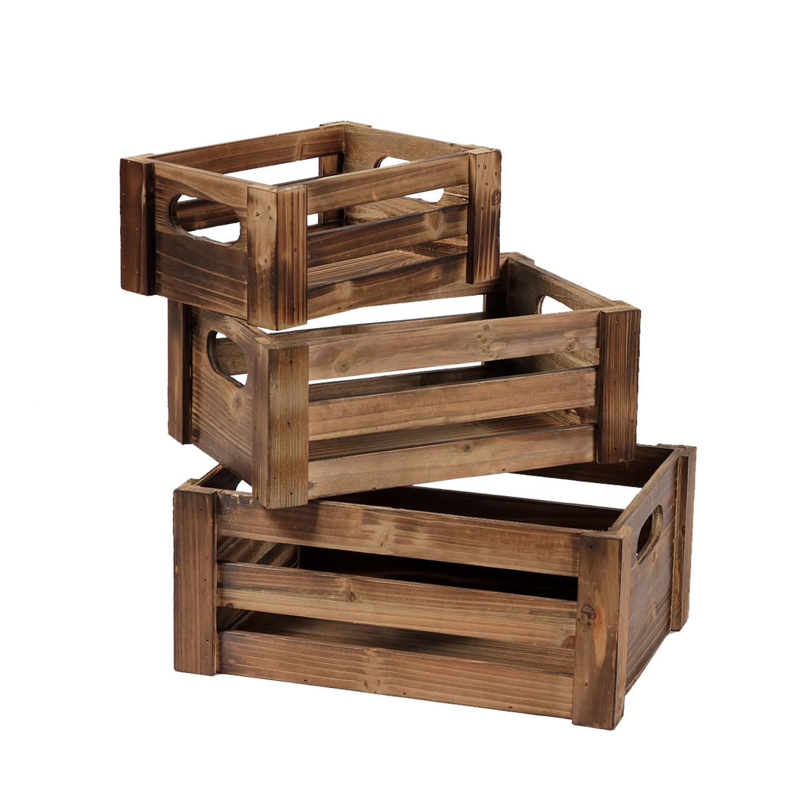 Sintosin Farmhouse Wooden Crates Decorative Set of 3, Distressed Nesting Wood Crates for Display Rustic,Wood Crates for Storage 