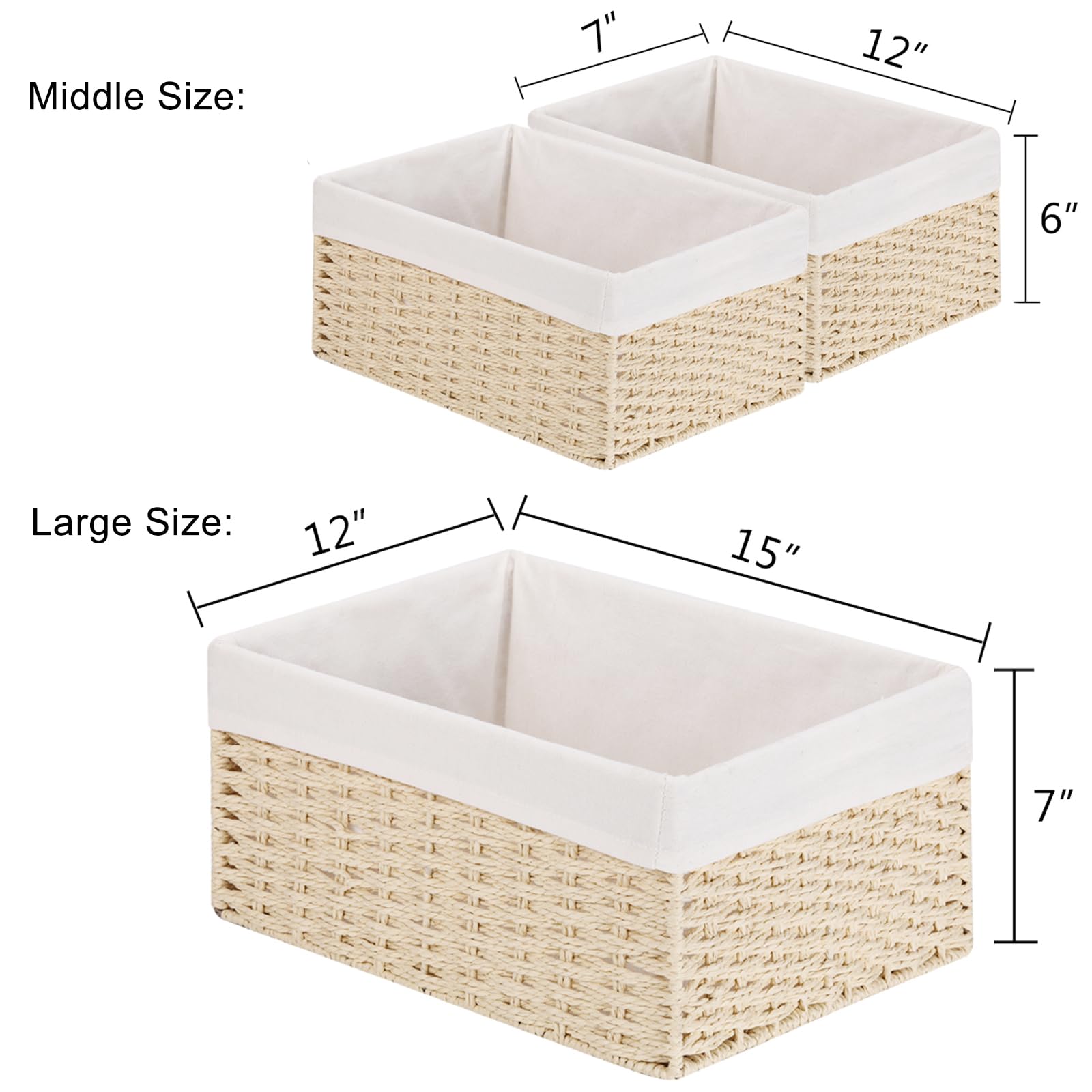 Vagusicc Wicker Basket, Set Of 3 Hand-Woven Storage Baskets For Organizing, Decorative Bathroom Wicker Storage Basket Bins With