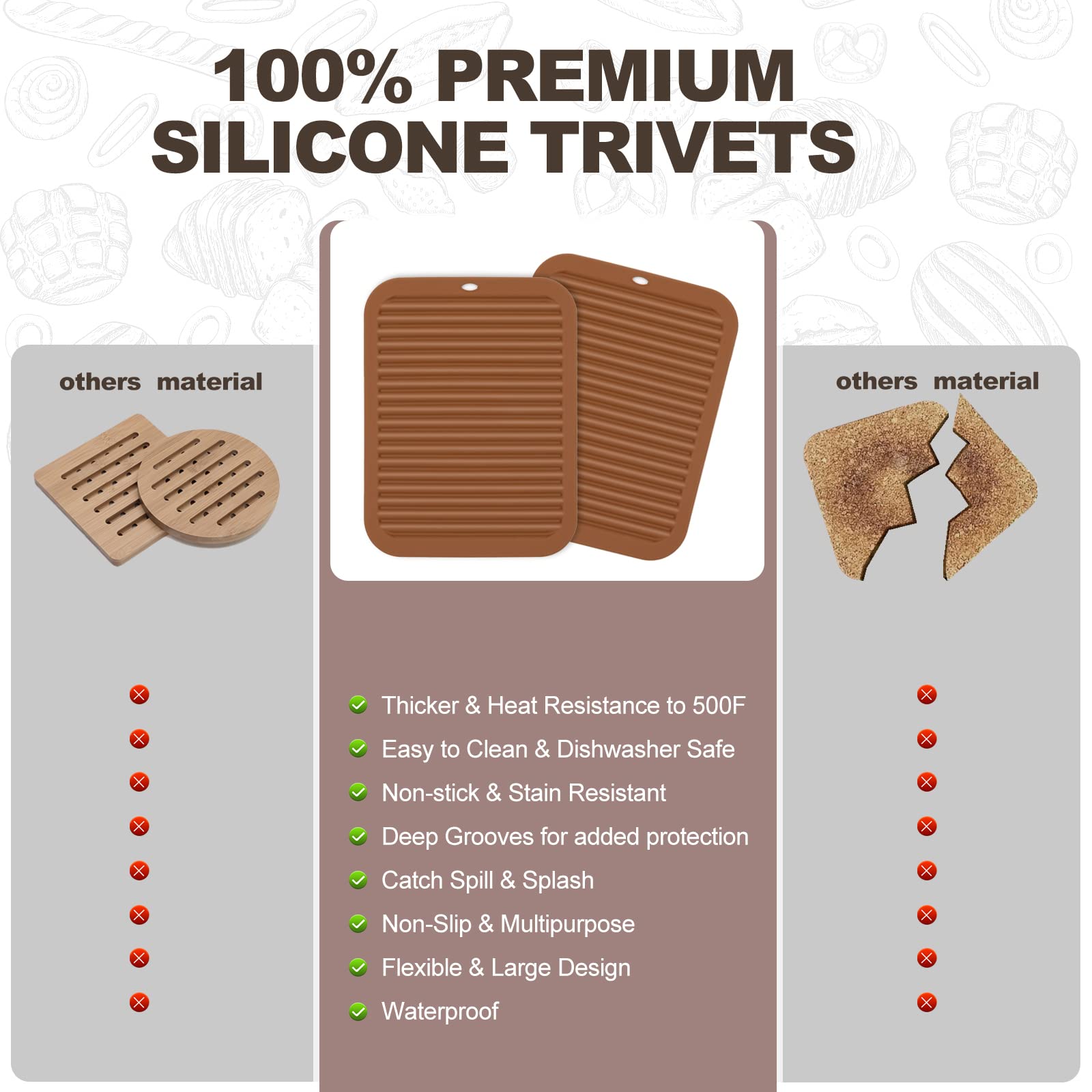 Joyhalo Silicone Trivet Mats Pot Holder Hot Pads Plate Holder Gripper Pad Garlic Peeler Drying Mat Coasters