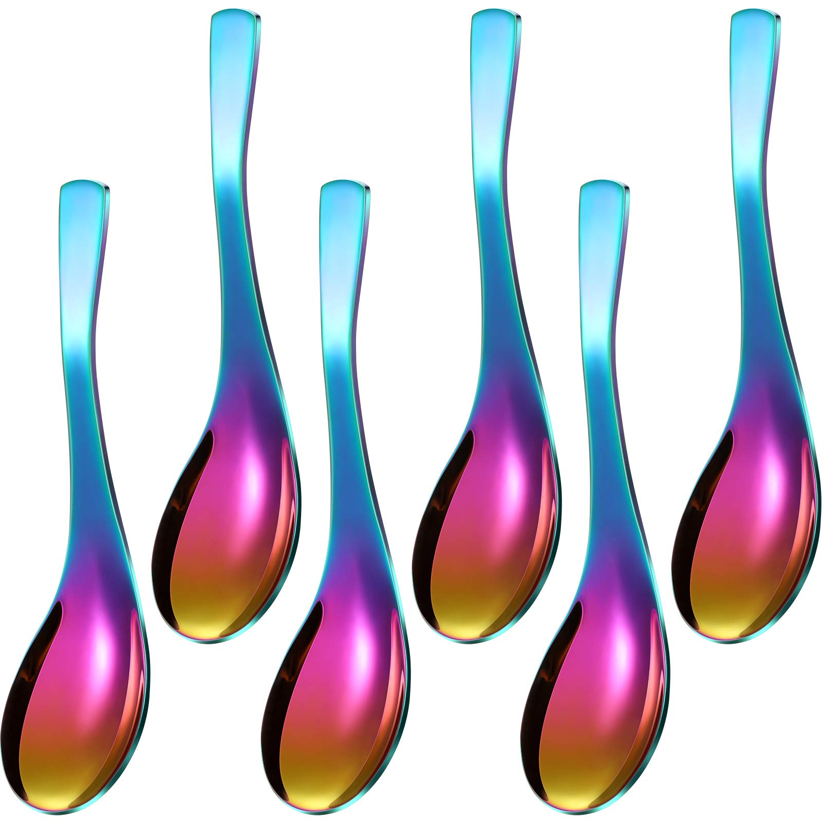 6 Pieces Rainbow Soup Spoon Colorful Stainless Steel Spoon Mirror Finish Spoons Kitchen Serving Spoons For Soup Rice Tea Milk Co