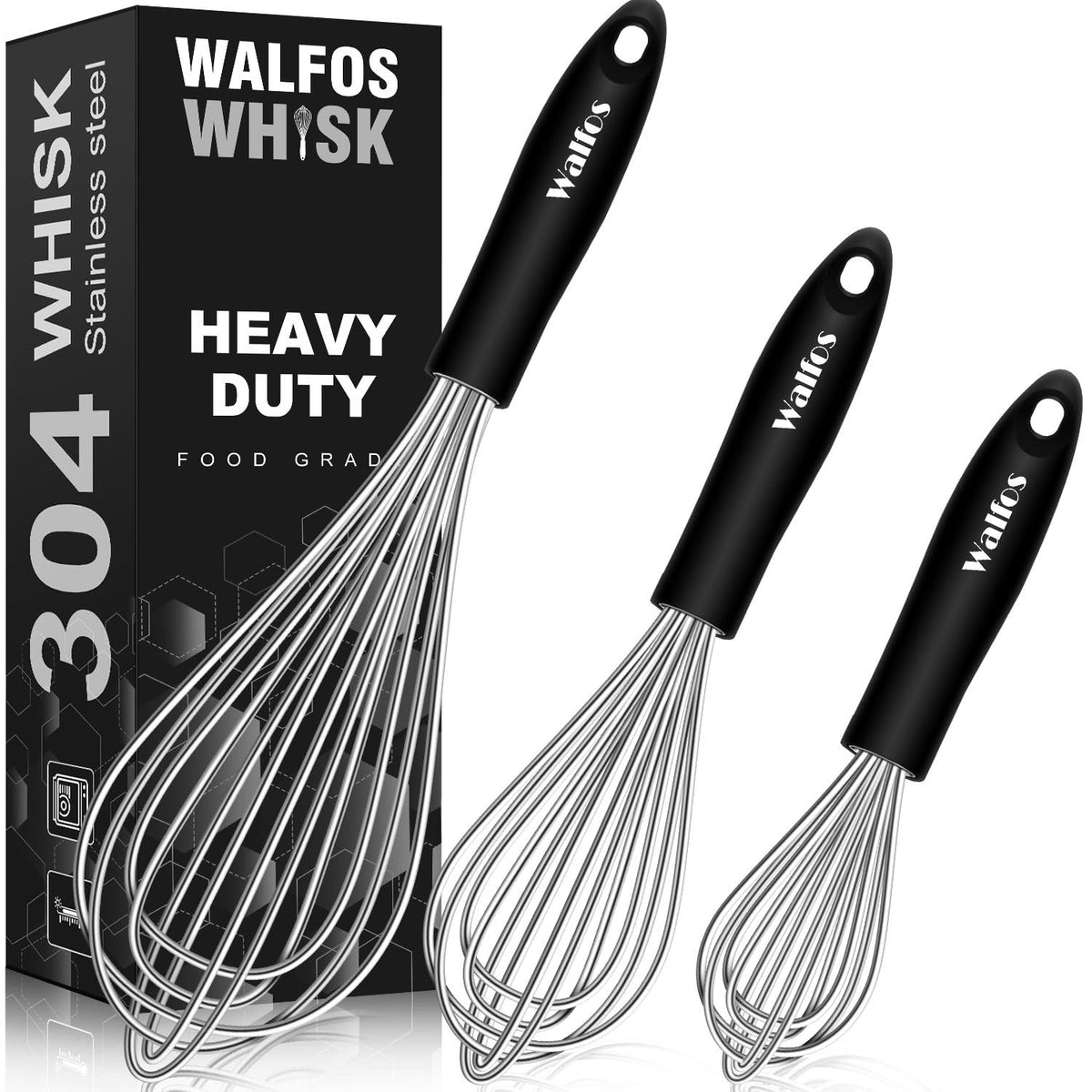 Stainless Steel Wire Whisk Set - 3 Packs Balloon Whisk, Thick Wire Wisk & Strong Handles, Egg Frother For Cooking, Blending, Whi