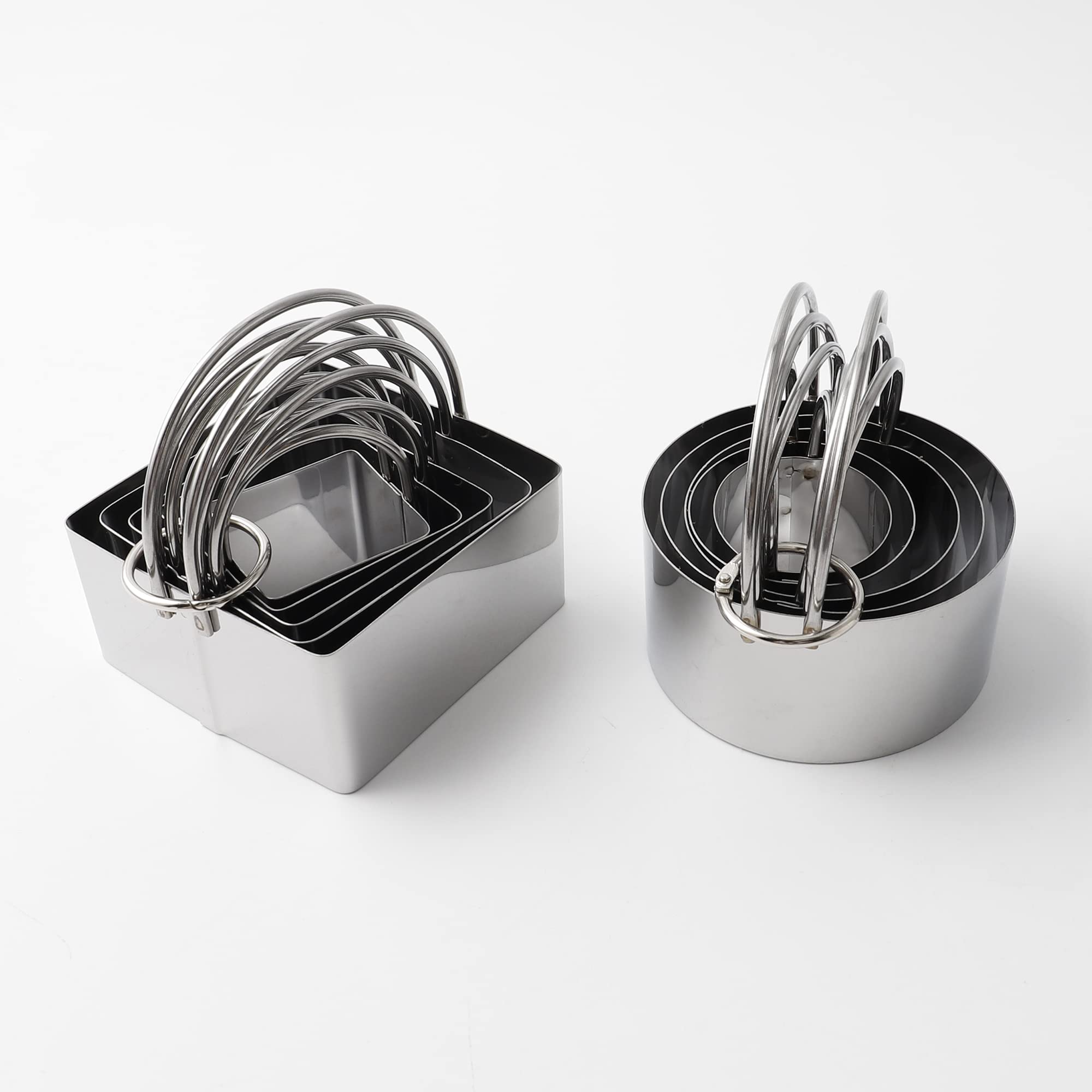 Cookie Cutters Set Of 10, 5 Sizes Round And 5 Sizes Square Stainless Steel Biscuit Cutters With Handles