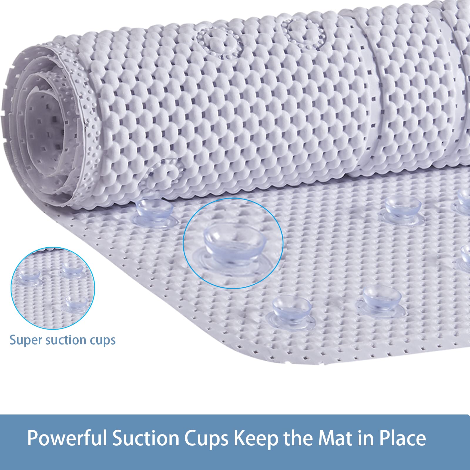 Webos Soft Bathtub Mat Non Slip: Memory Foam Shower Mat With Suction Cups For Bathroom Inside Tub 40X16Inch (White)