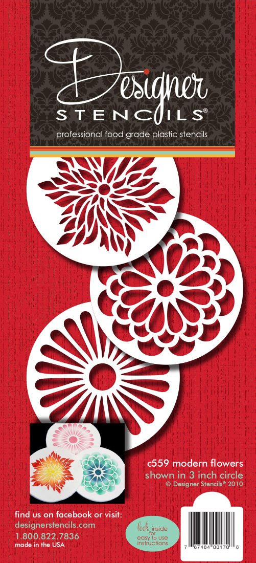 Designer Stencils Modern Flower Cookie Stencil Set, Beige/Semi-Transparent
