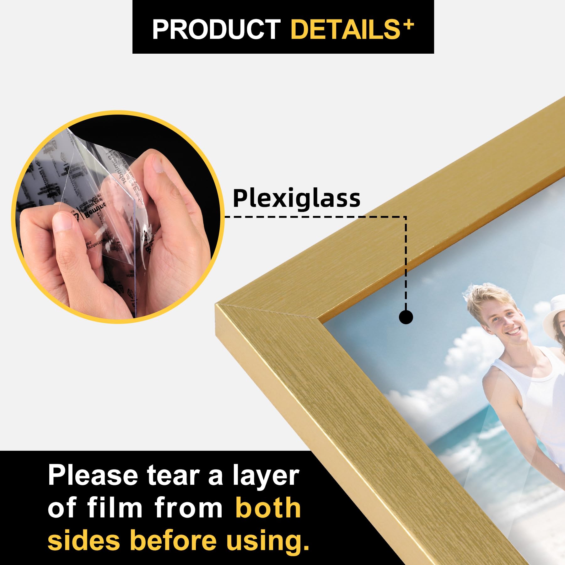 TOFOREVO Picture Frames 4x4 Set of 2 Distressed Gold Wood Grain Photo Frame for Gallery Wall Mounting or Tabletop Display