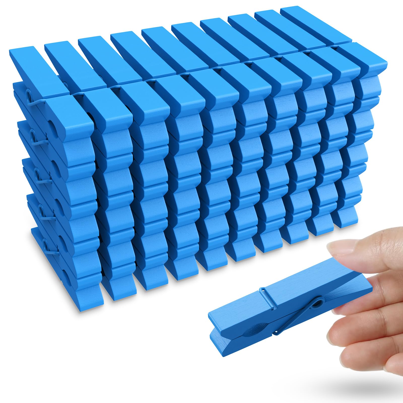 50Pcs Colored Wooden Clothespins, 2.9Inch Deep Blue Clothes Pins For Clip Pictures Photos Decorative, Small Colorful Wood Decora