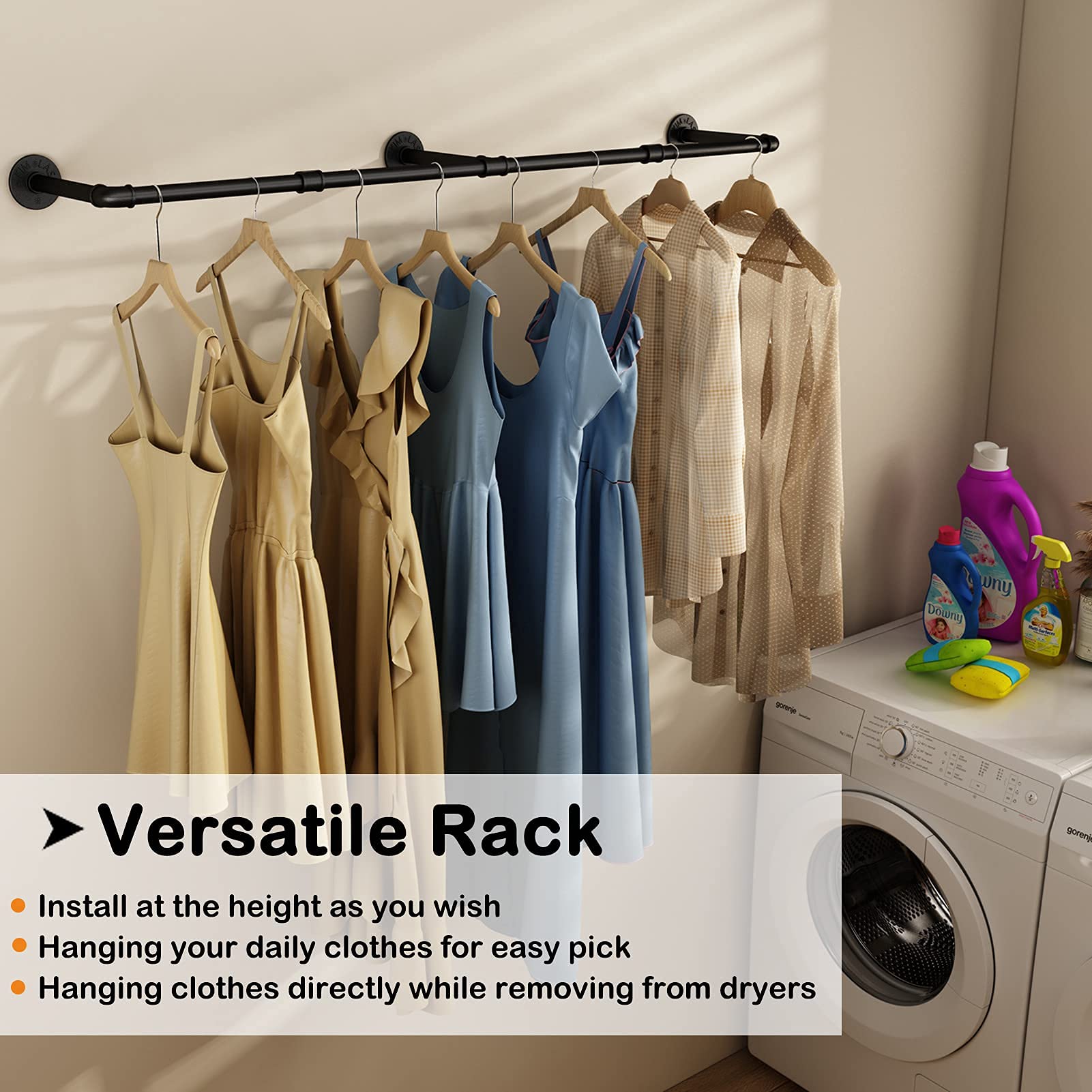 UlSpeed Clothes Rack  72.5in Wall Mounted Industrial Pipe Clothing Rack  Garment Rack Space Saver Hanging Clothes Rack  Heavy Duty Detachable Garment Rack  Multi-Purpose Hanging Rod for Closet 2 Packs