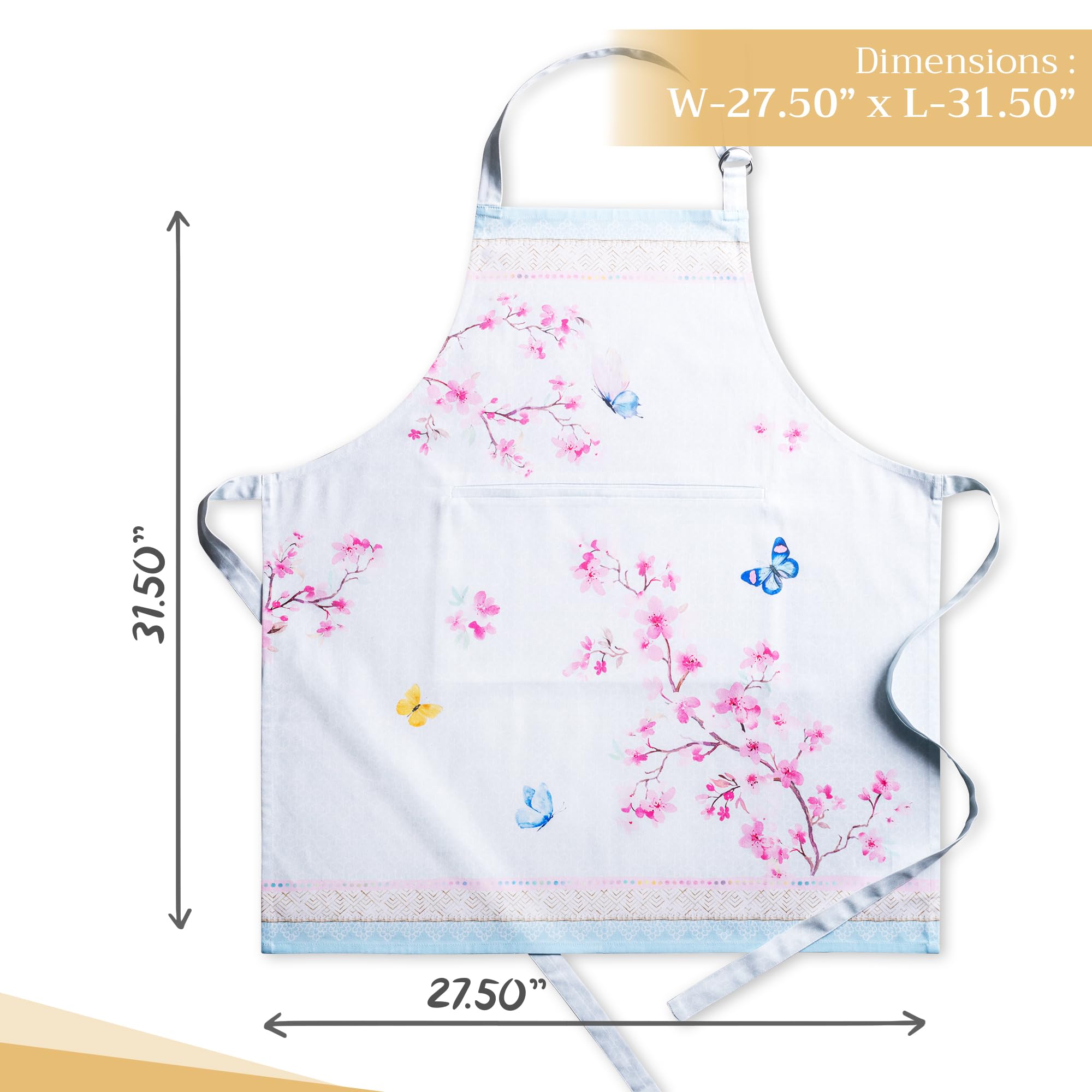 Maison d' Hermine Apron 100% Cotton 1 Piece Adjustable Neck Strap Clothapron with Center Pocket for Gifts  Women  Men  Banquet  Blossoms In Spring - Spring/Summer (27.50''x31.50'')
