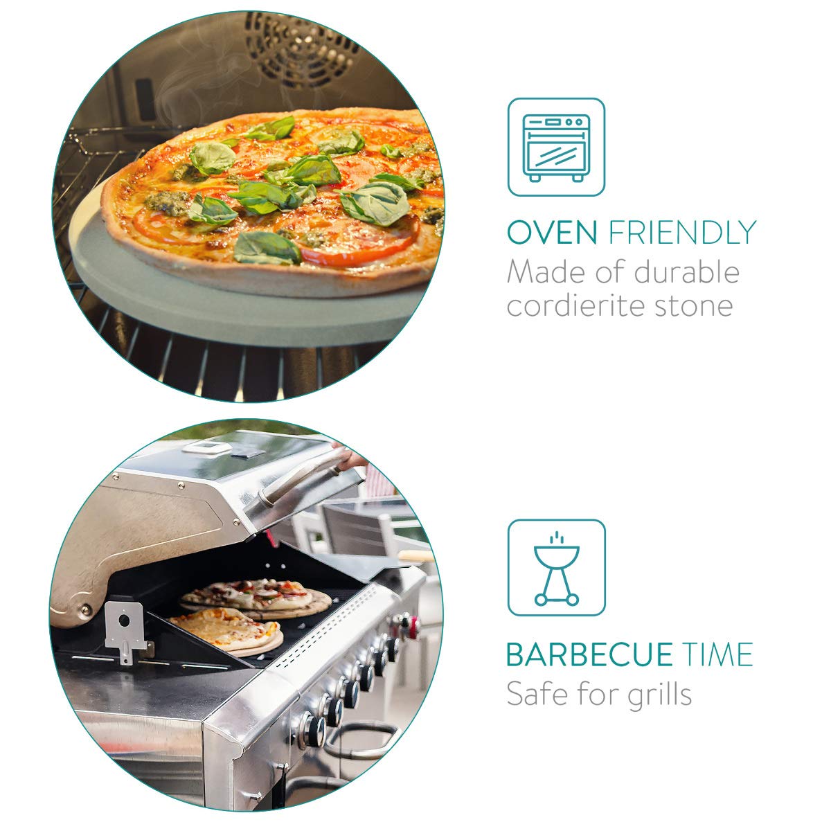 Navaris Xl Pizza Stone For Baking - Cordierite Pizza Stone Plate For Bbq Grill Oven - Cook Serve Pizza, Bread - Incl. Recipe Boo