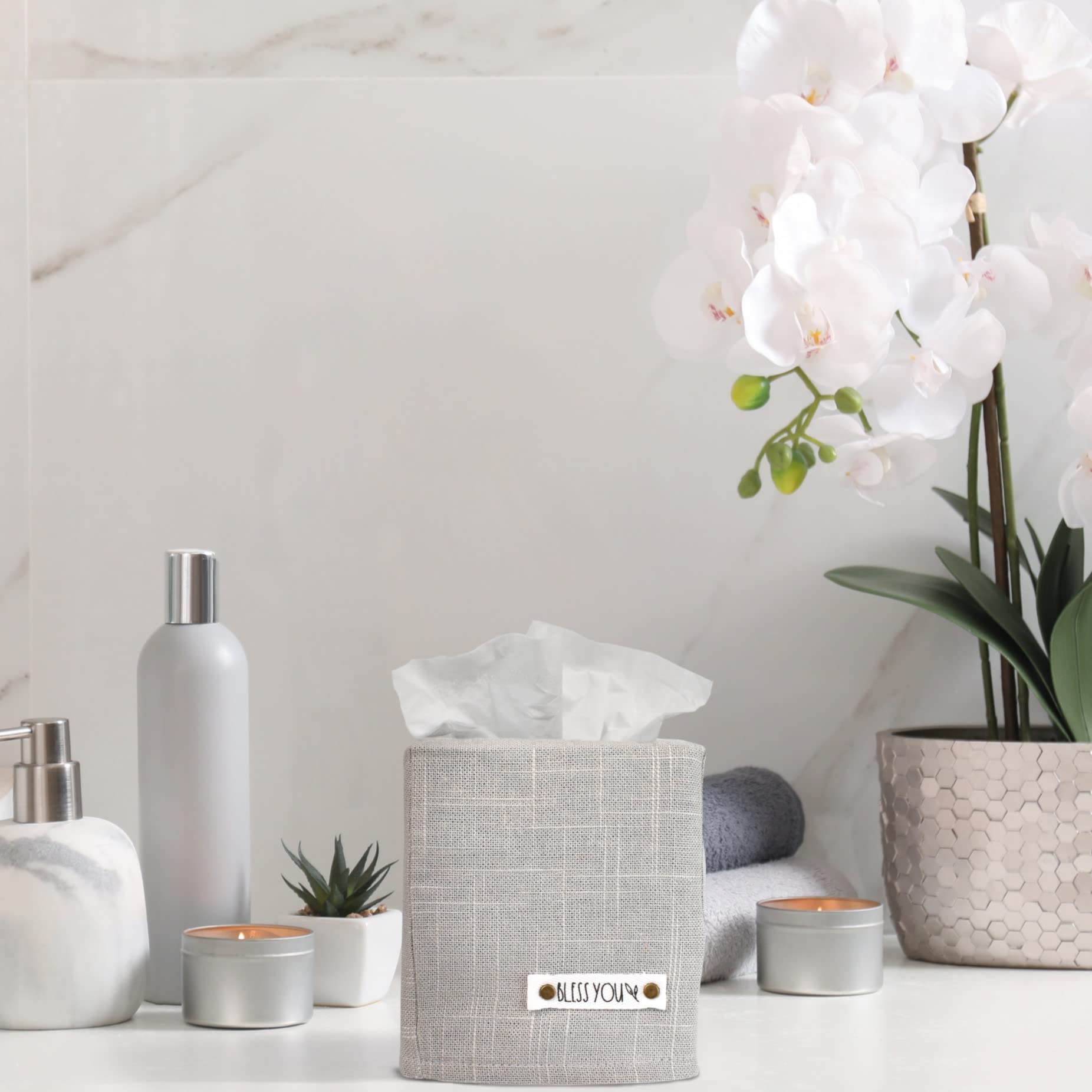 Stylish Tissue Box Cover - This Gray Linen Holder Instantly Covers Your Square Tissue Boxes - The Perfect Cube Cover For Your Ba