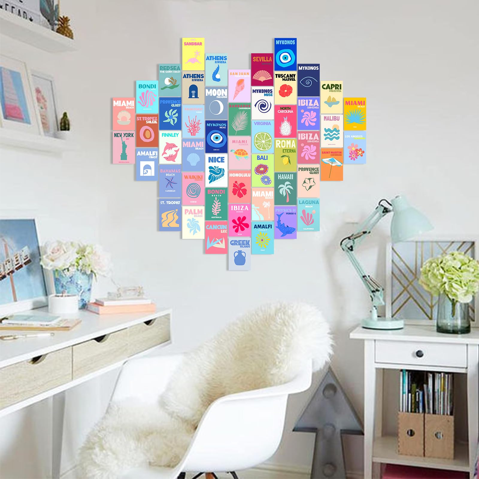 Beach Preppy Room Decor Aesthetic Wall Collage Of 50Pcs,Preppy Beach Posters For Bedroom,Cute Preppy Wall Decor,Danish Preppy Wa