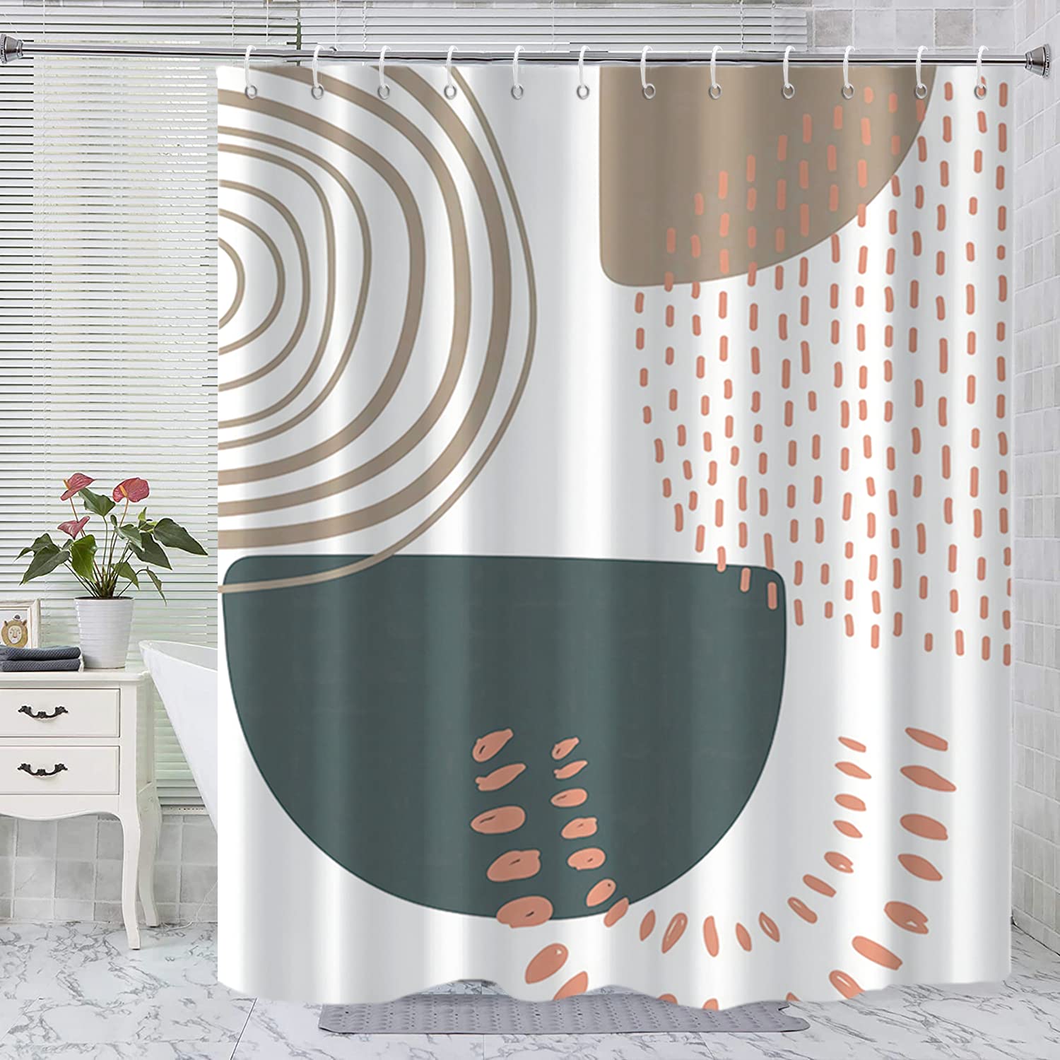 GKLEASG Boho Shower Curtain  Mid Century Modern Minimalist Beige Neutral Machine Washable Waterproof Fabric Stall Size for Bathroom Decor Bathtub with Hooks 60Wx72H