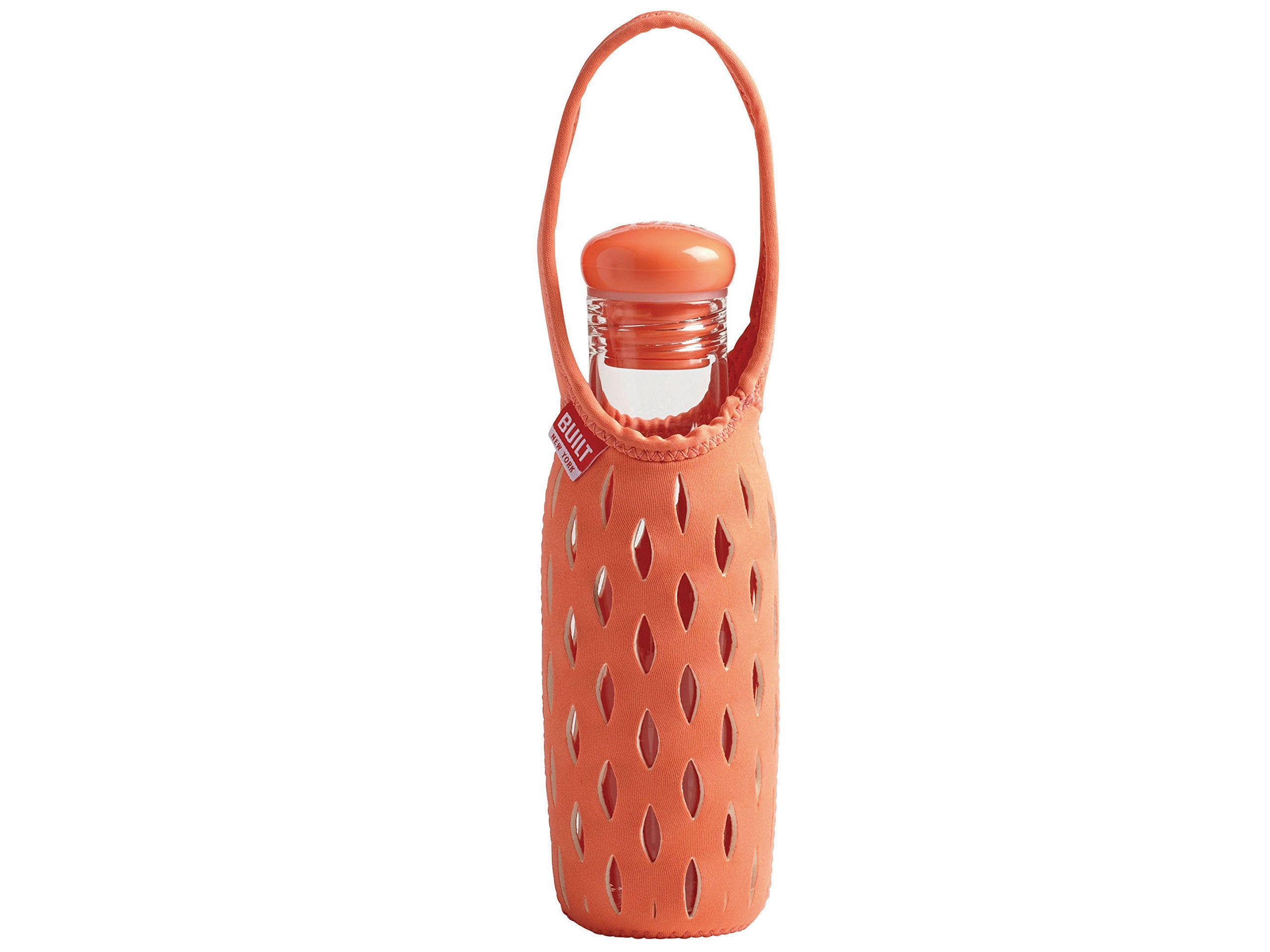 Built Ny Glass Water Bottle With Neoprene Tote, 17-Ounce, Coral