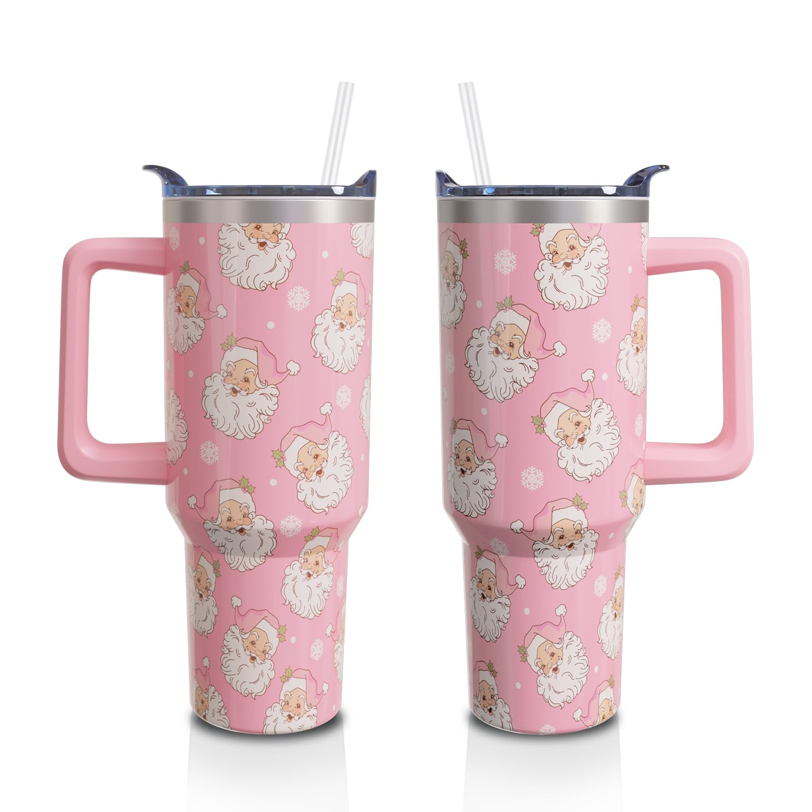 Aokoyi 40 Oz Stainless Steel Insulated Tumbler with Handle and Straw, Pastel Santa Claus, Cute for Women Girls