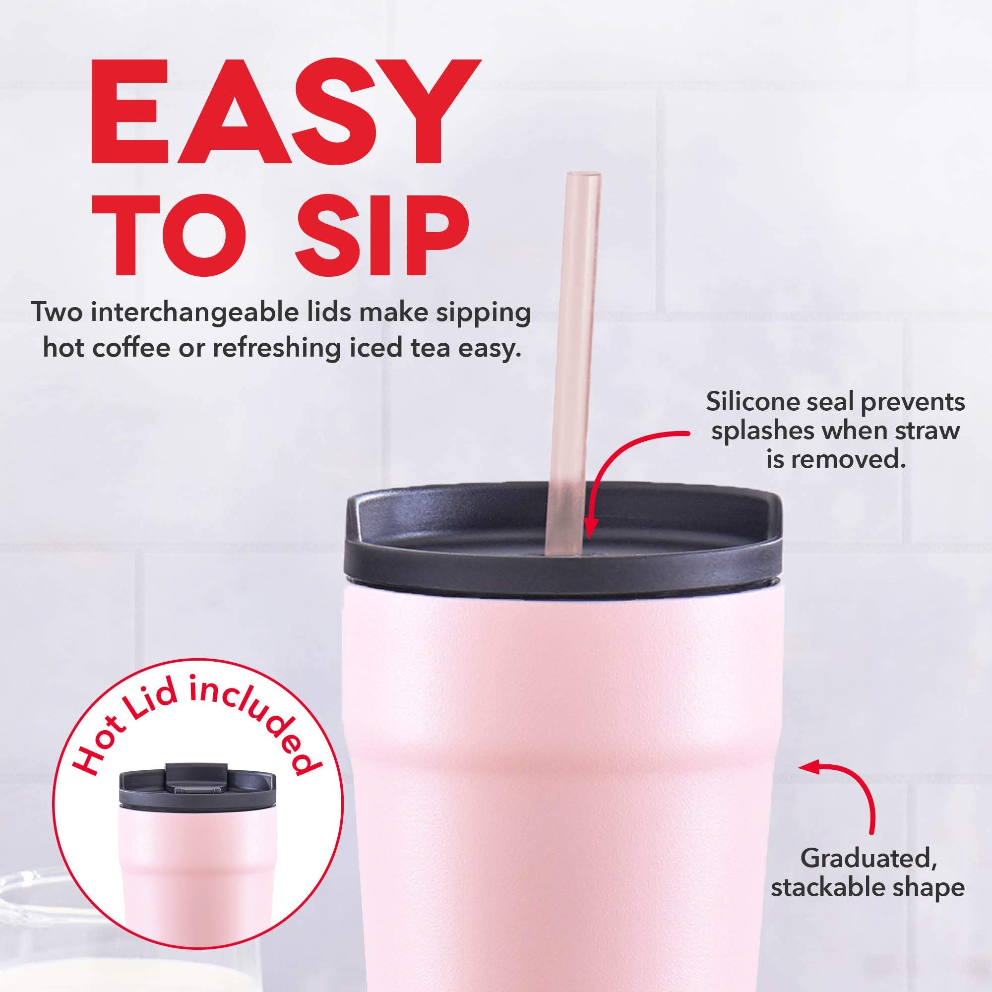 Dash 20Oz Tumbler With Spill-Proof Lid And Straw, Stainless Steel Vacuum Insulated Coffee Tumbler Cup, Double Wall Powder Coated