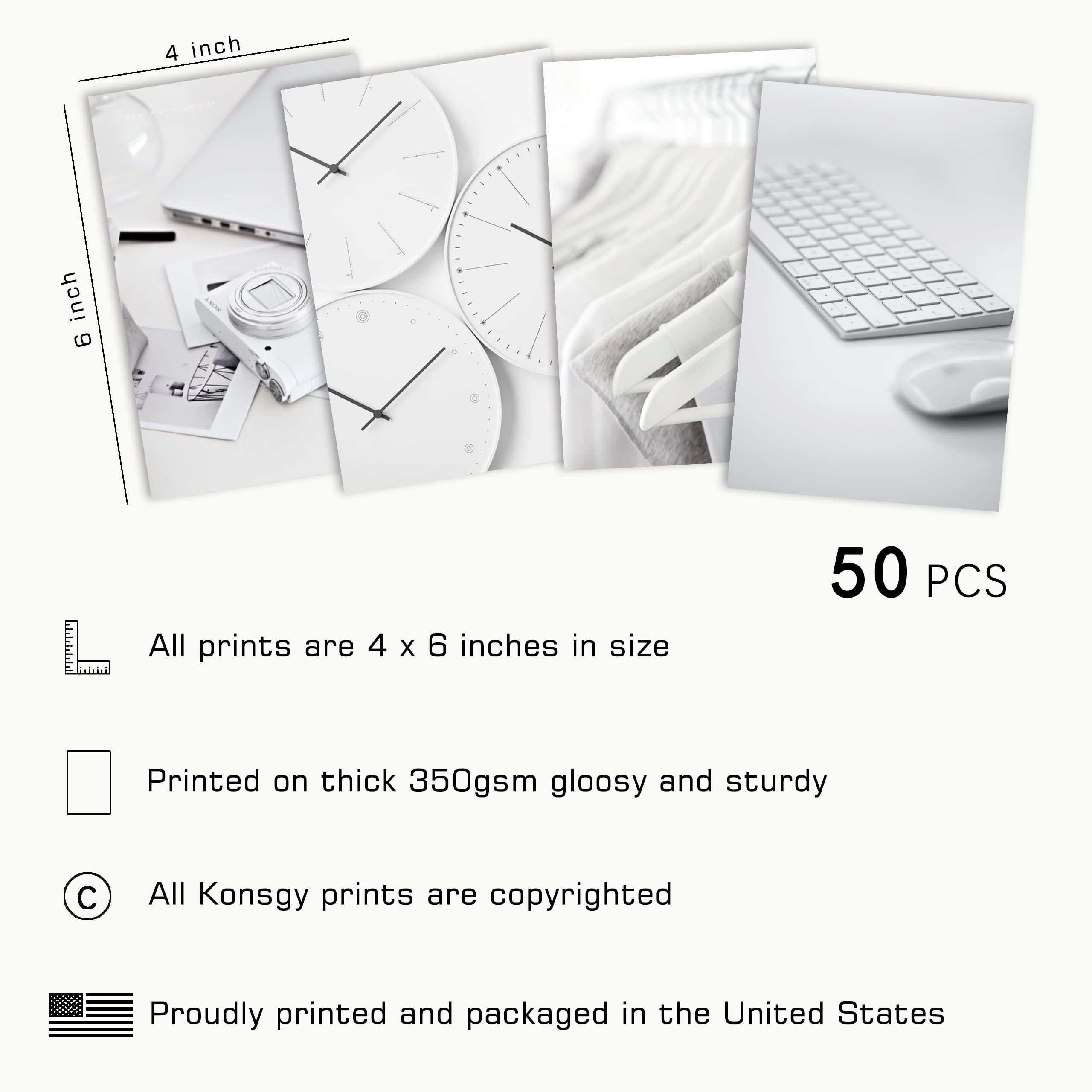 White Photo Collage Kit For Wall Aesthetic | Minimalist White And Grey Wall Posters For Teen Girl Dorm Room Decor | 50 Set 4X6 I