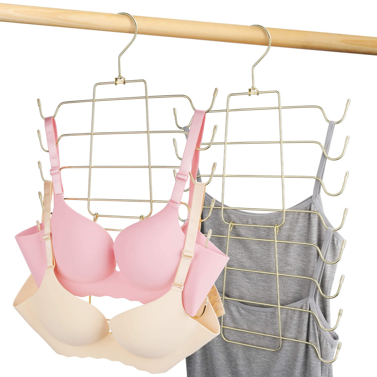 Podatol Bra Organizer, 2 Pack Tank Top Hanger For Closet Swivel Hook Foldable Design, Space Saving Hanger Hanging Metal Bra Hold