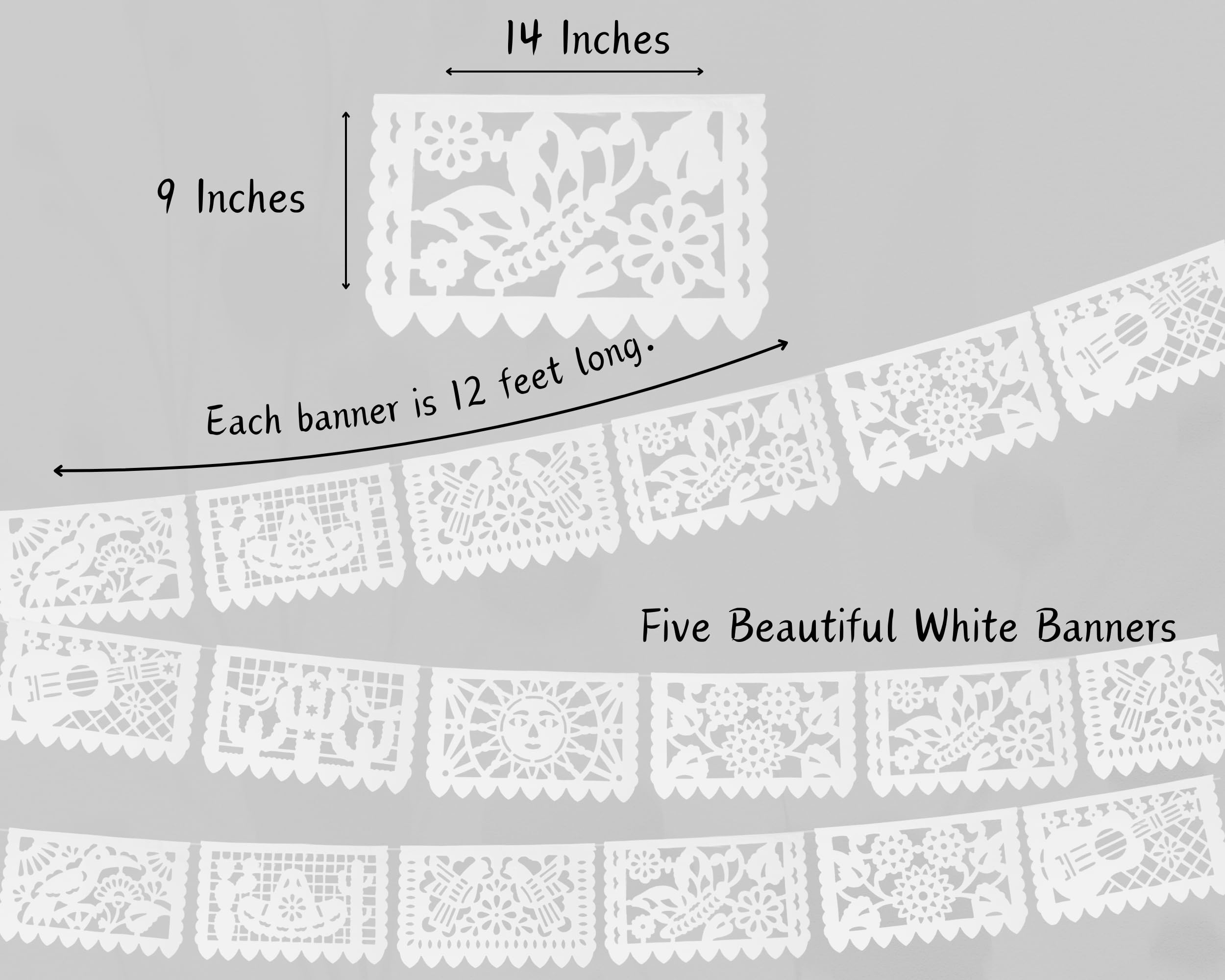 White Papel Picado, White Fiesta Banner, Mexican Theme Party Supplies, Mexican Wedding Flags Cinco De Mayo Tissue Paper Panels W