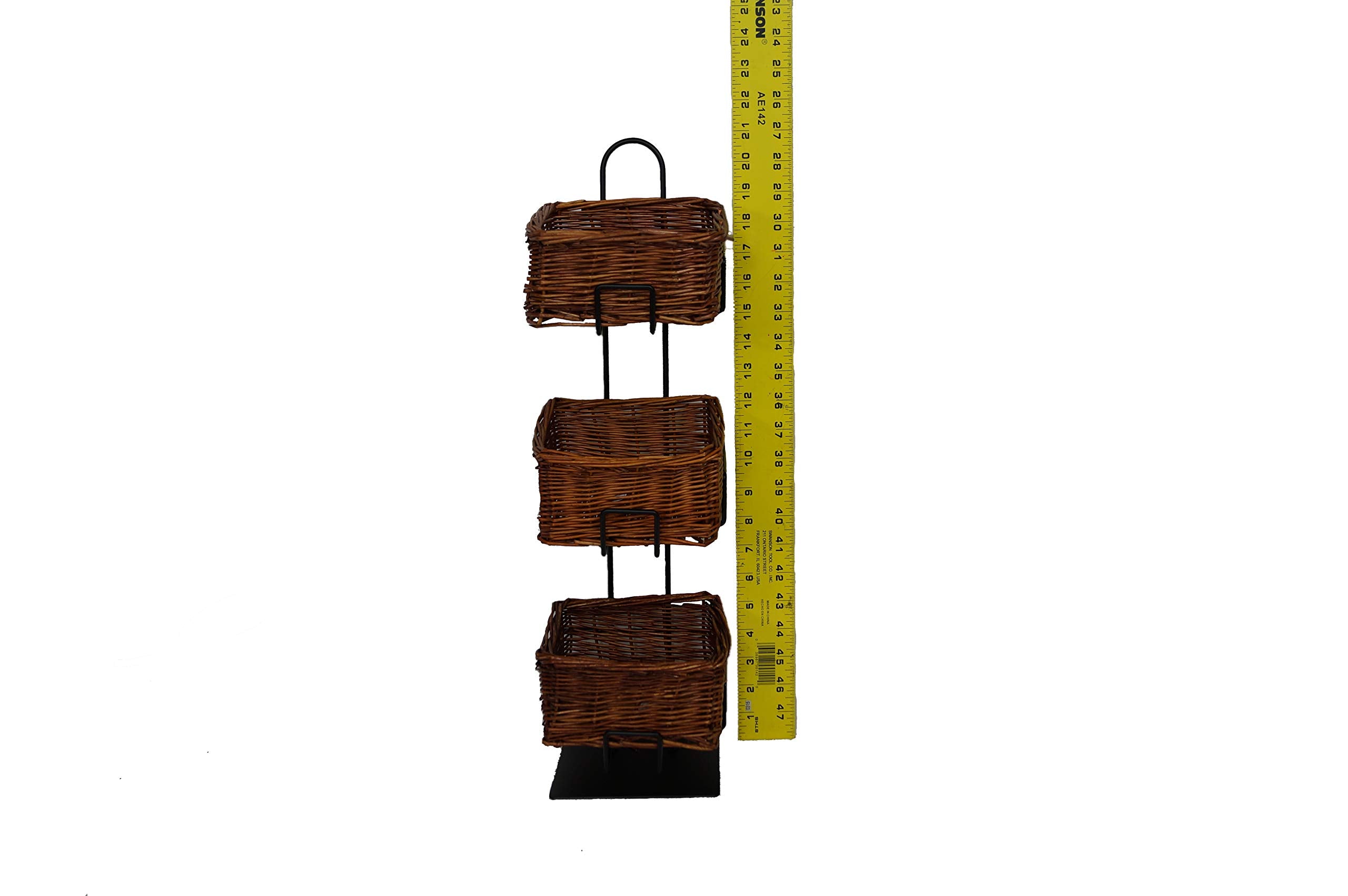 Mobile Merchandisers CR0620-3B-MB 3-Tier 3 Square Willow Basket Counter Display Rack Brown