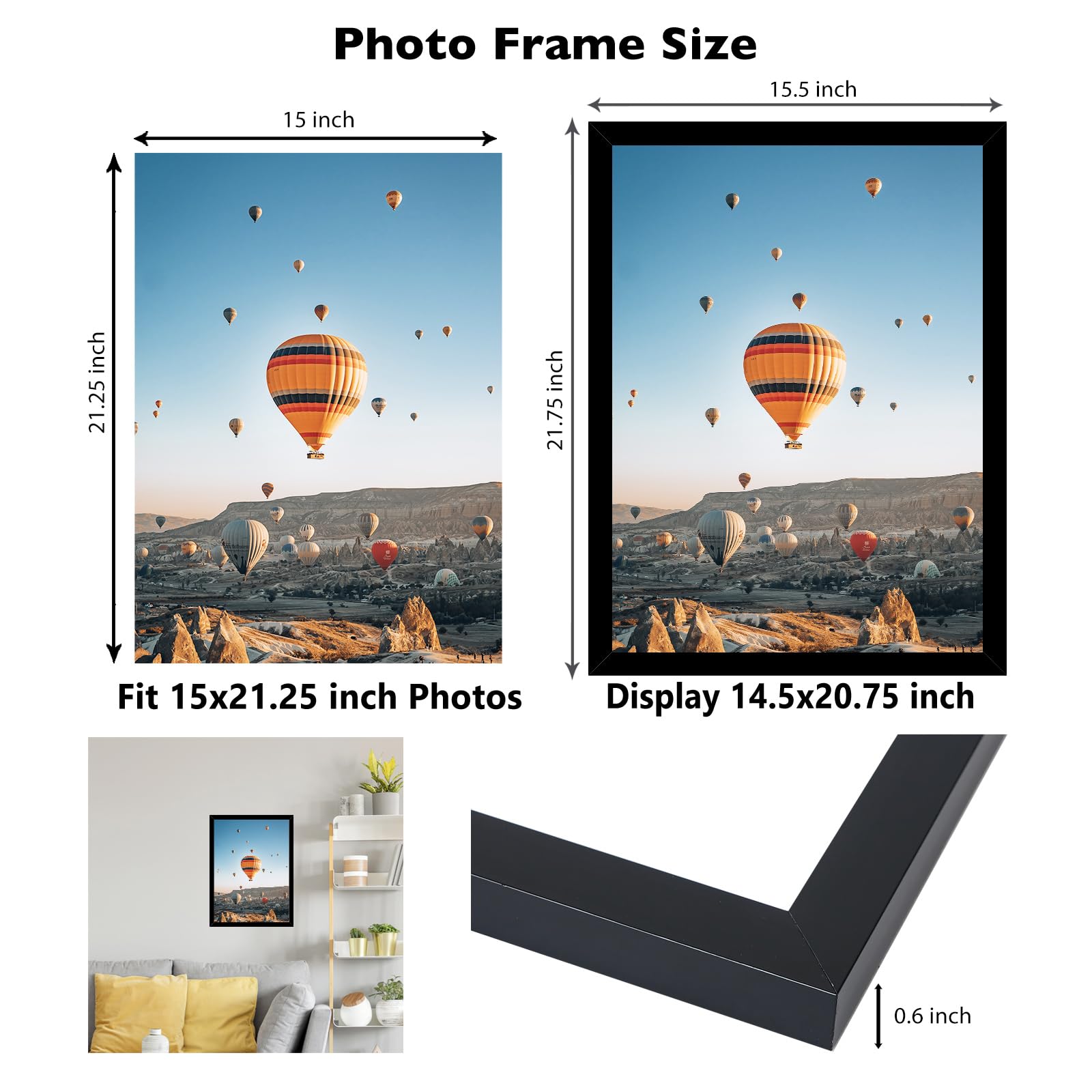 JCJMY 15x21.25 Puzzles Frame Set of 3 Black, Wall Hanging 15 x 21.25 Picture Frame for 15 by 21.25 Poster Photo Canvas Picture P