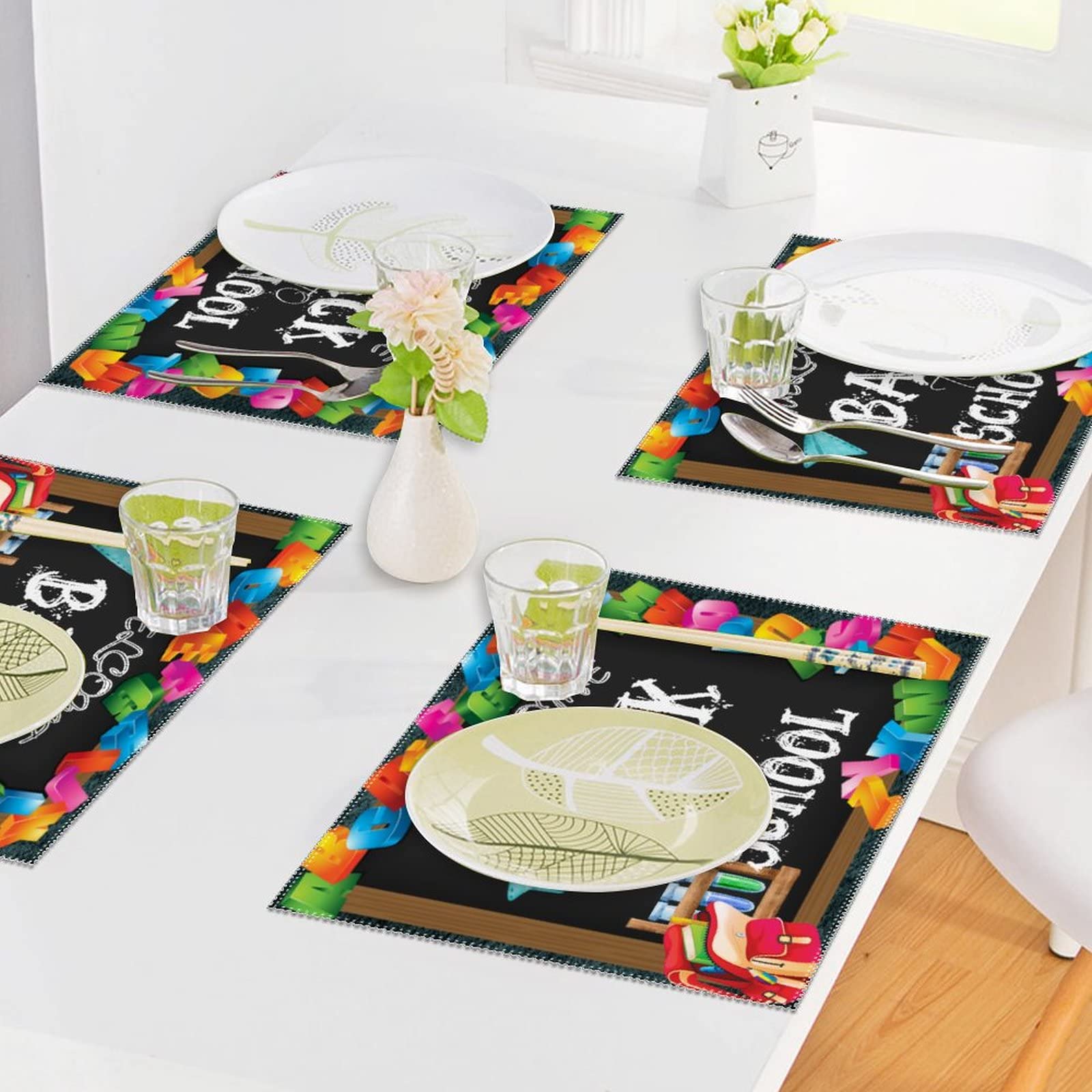Welcome Back To School Placemat Set Of 4 Blackboard Pad Placemat Heat Resistant Washable Table Mats Non-Slip Stain Resistant Pad