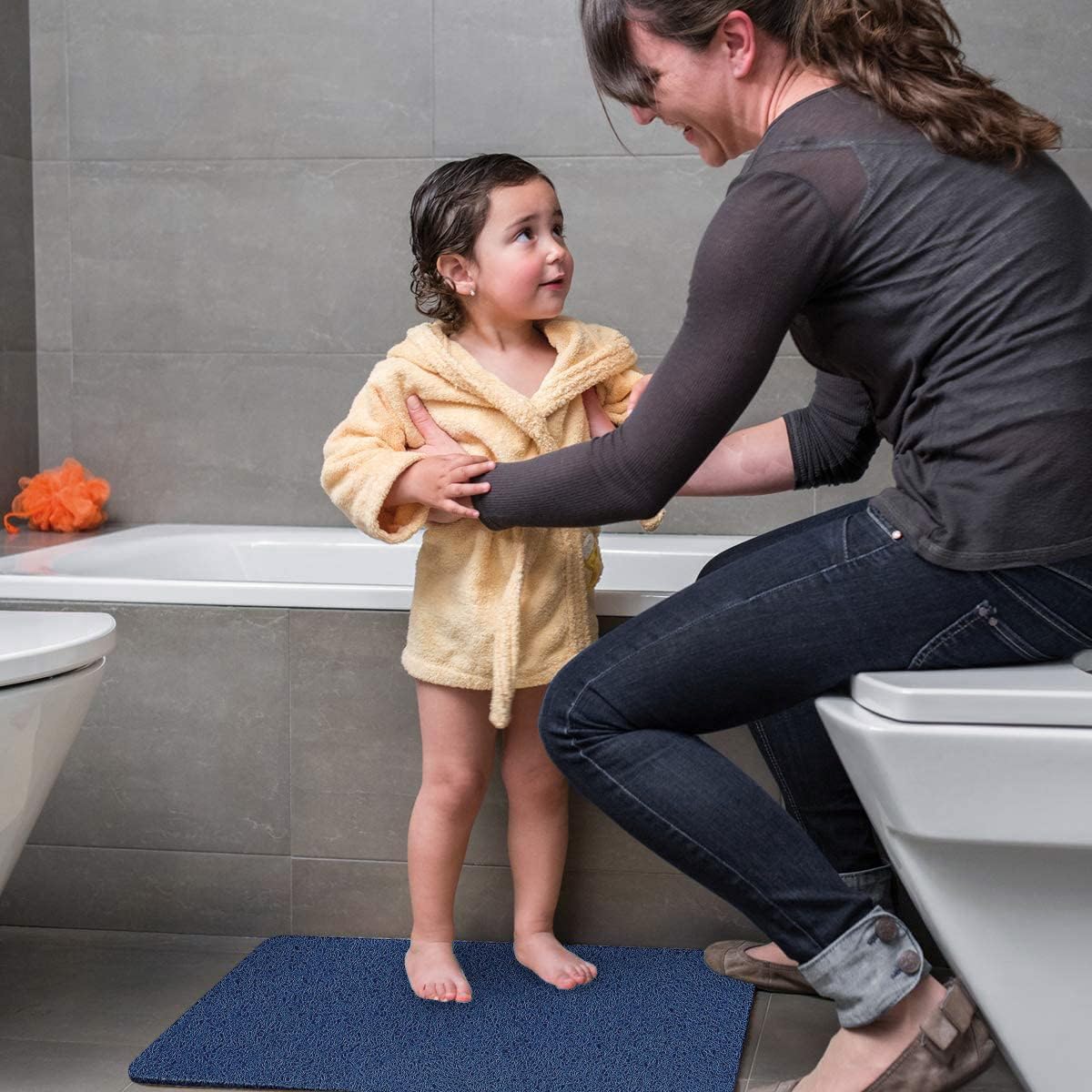 Shower Mats Non Slip, 23.6  34.6 Inch, Bath Mat For Shower, Loofah Mats For Shower And Bathroom, Quick Drying, Navy Blue