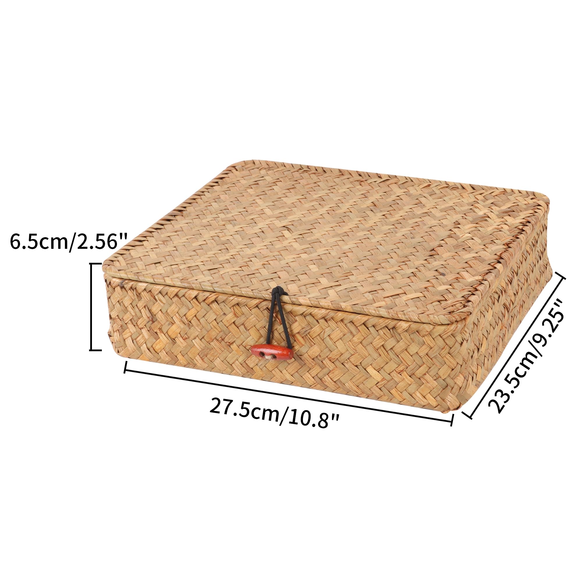 Moosky Flat Wicker Shelf Baskets With Lid, Seagrass Woven Basket Boxes For Storage Basket Bins Multipurpose Home Decor Organizer